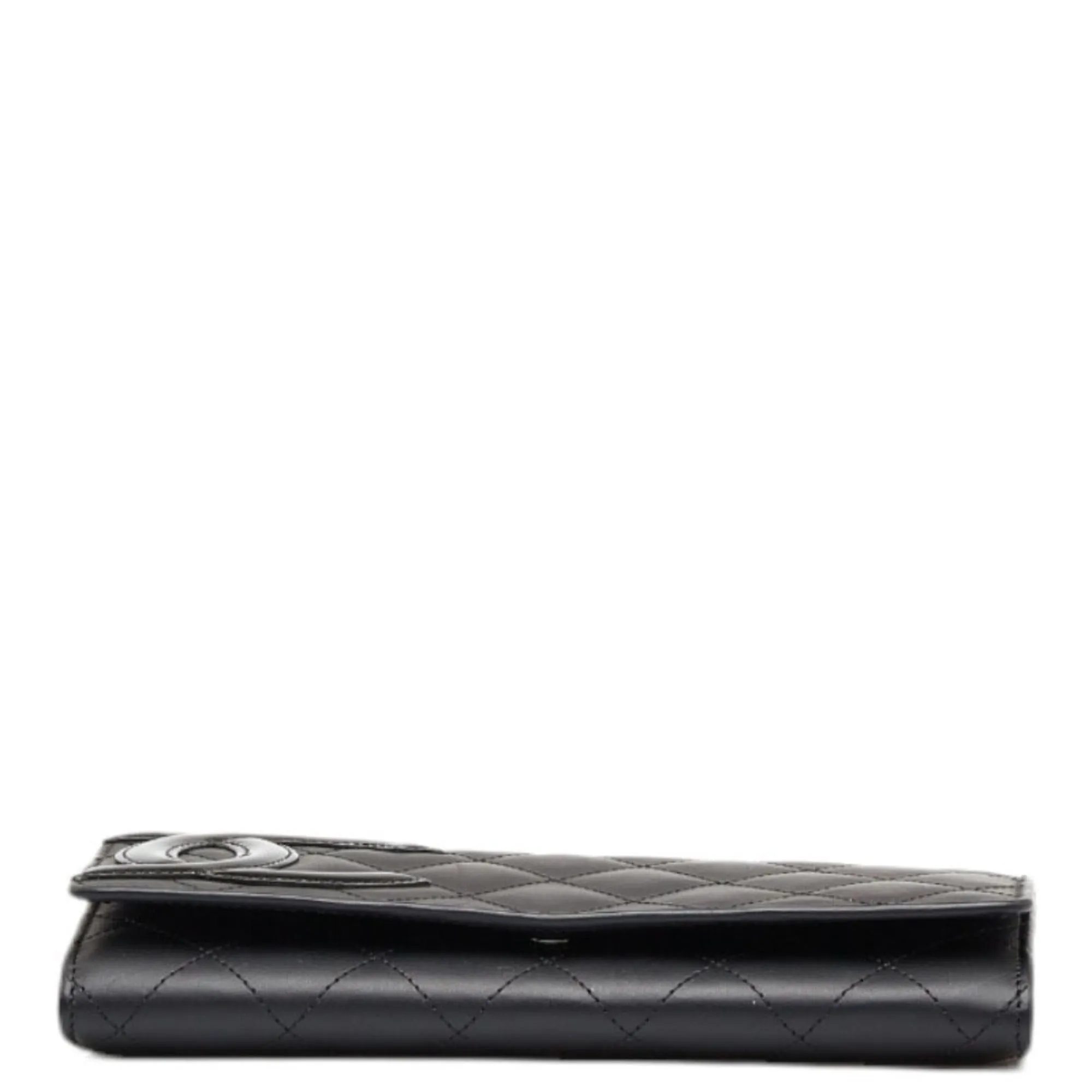 Chanel Cambon Line Coco Mark Long Wallet Black Pink Lambskin Ladies