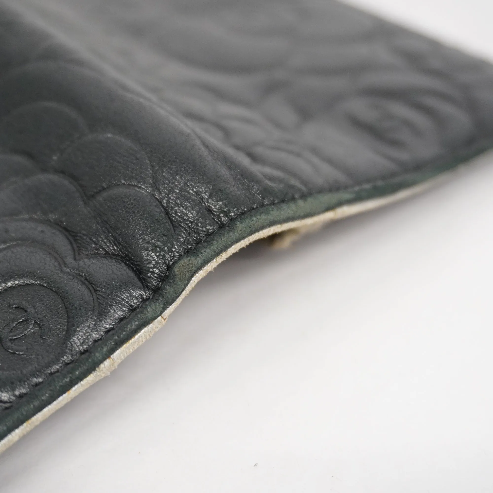 Chanel  Camellia Bi-fold Long Wallet With Silver Metal Women's Lambskin