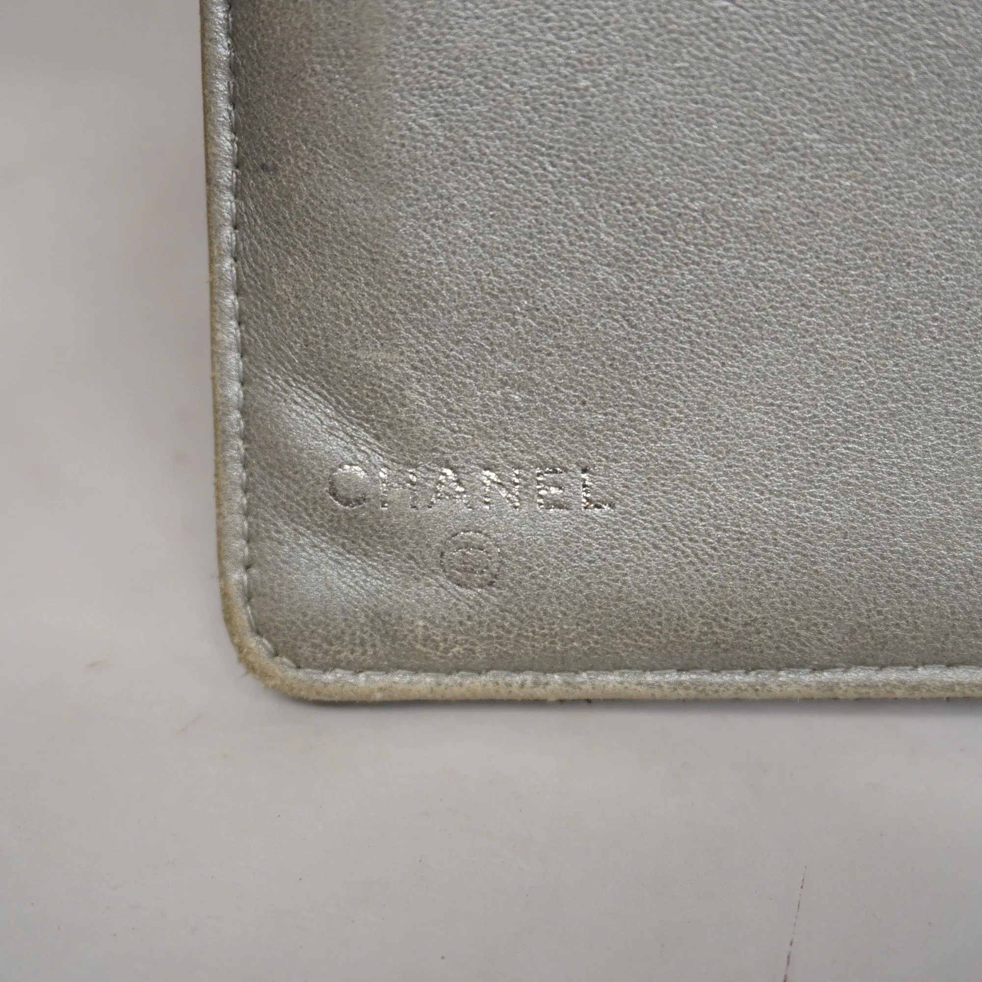 Chanel  Camellia Bi-fold Long Wallet With Silver Metal Women's Lambskin