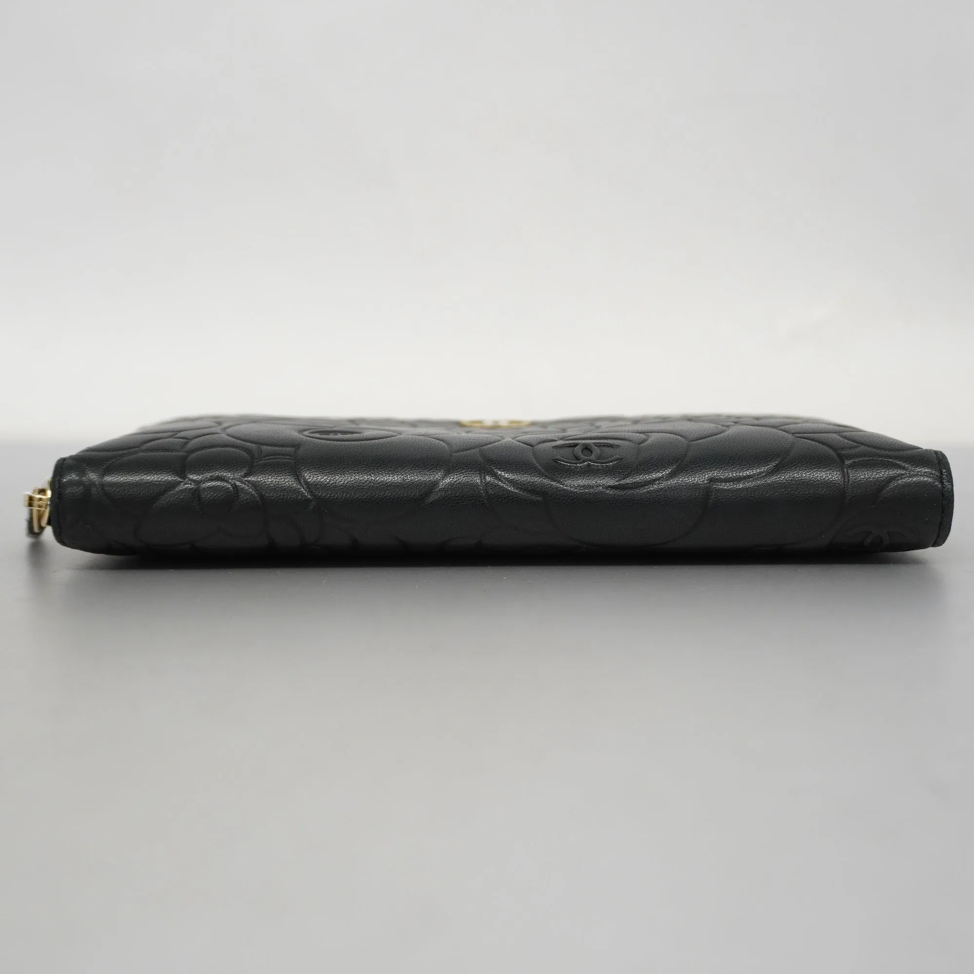Chanel  Camellia Long Wallet [bi-fold] Gold Hardware Women's Lambskin Black
