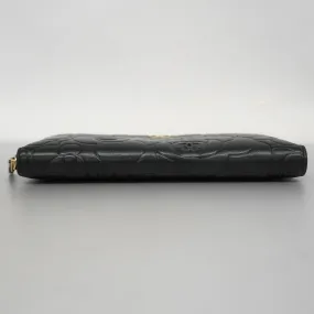 Chanel  Camellia Long Wallet [bi-fold] Gold Hardware Women's Lambskin Black
