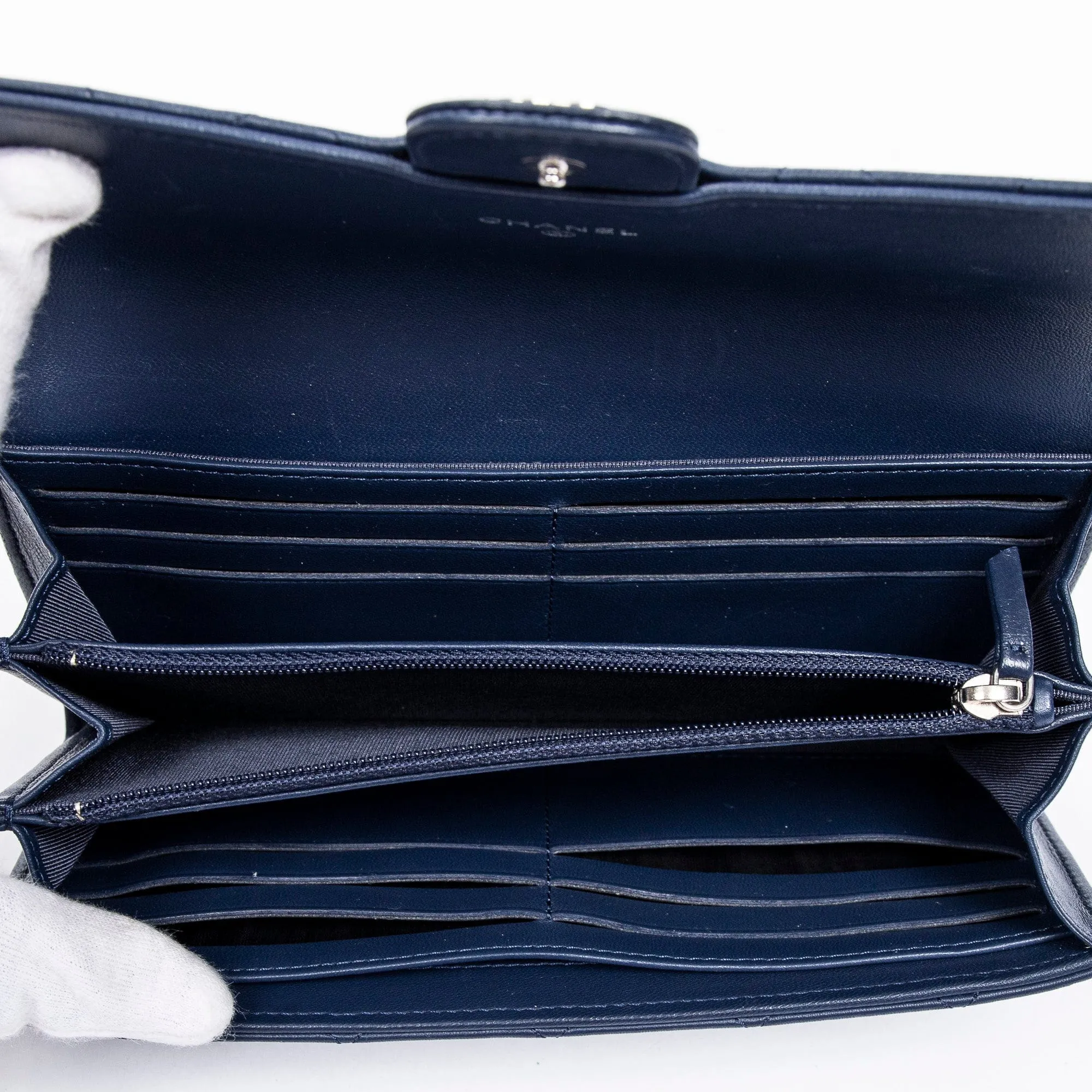 Chanel Classic Flap Long Wallet in Navy Lambskin Leather - AWL2342