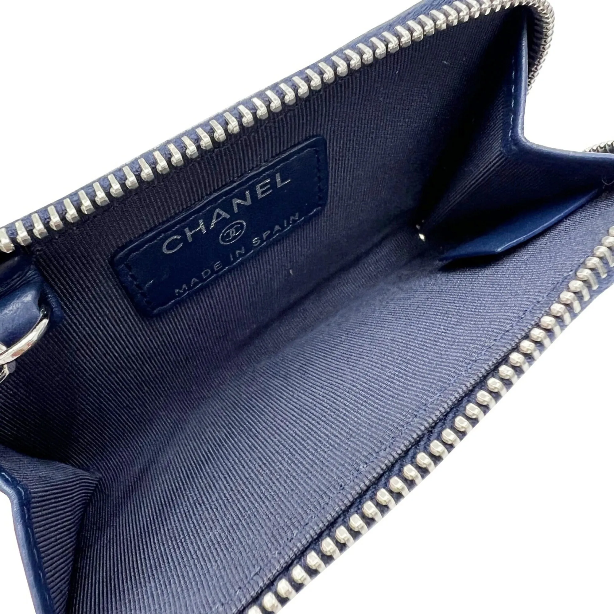 Chanel Classic Zip Matelasse Coin Case Card Key Ring Purse Navy Lambskin Coco Mark Wallet A68943 Women's Men's 2