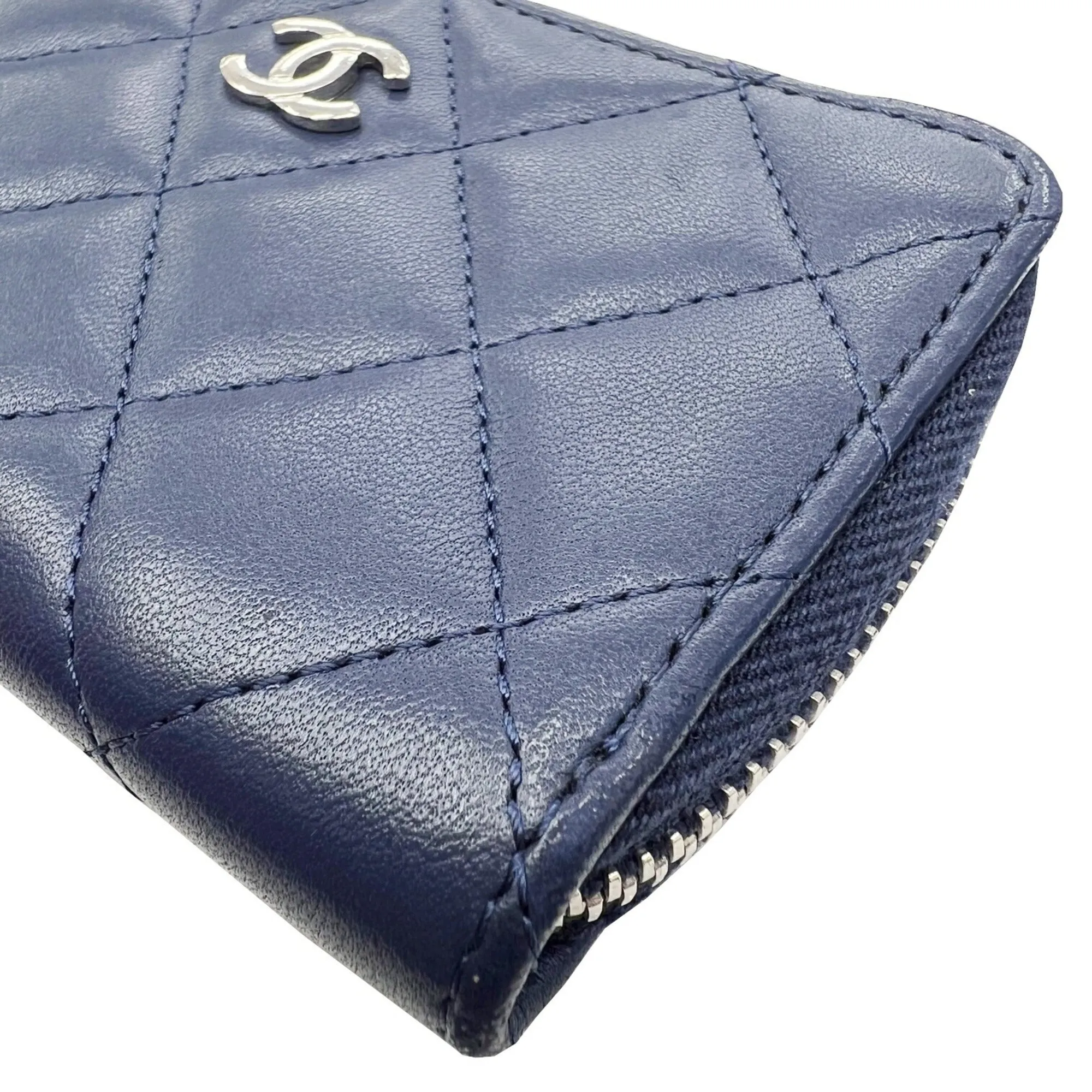 Chanel Classic Zip Matelasse Coin Case Card Key Ring Purse Navy Lambskin Coco Mark Wallet A68943 Women's Men's 2