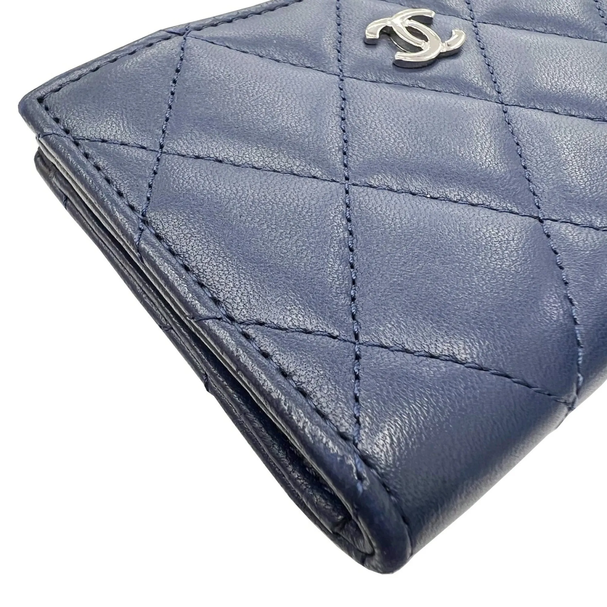 Chanel Classic Zip Matelasse Coin Case Card Key Ring Purse Navy Lambskin Coco Mark Wallet A68943 Women's Men's 2