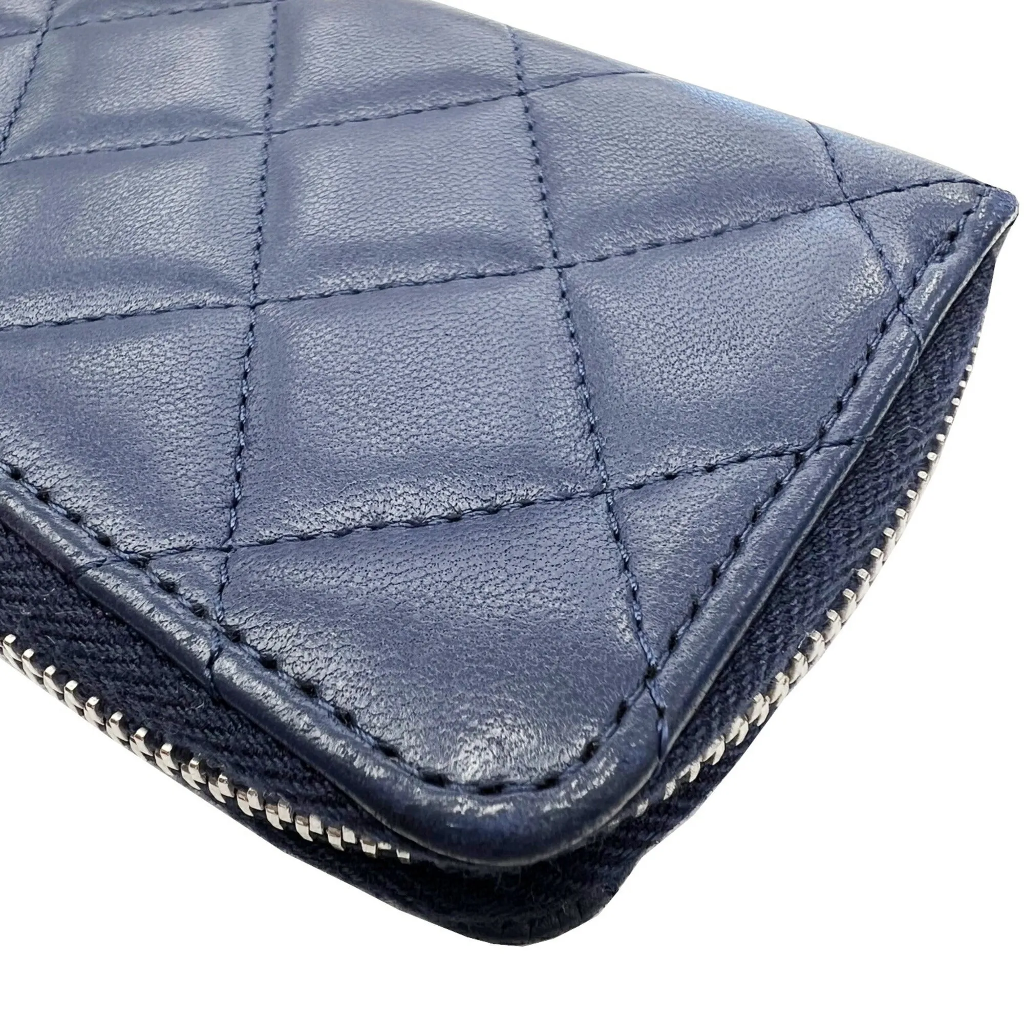 Chanel Classic Zip Matelasse Coin Case Card Key Ring Purse Navy Lambskin Coco Mark Wallet A68943 Women's Men's 2