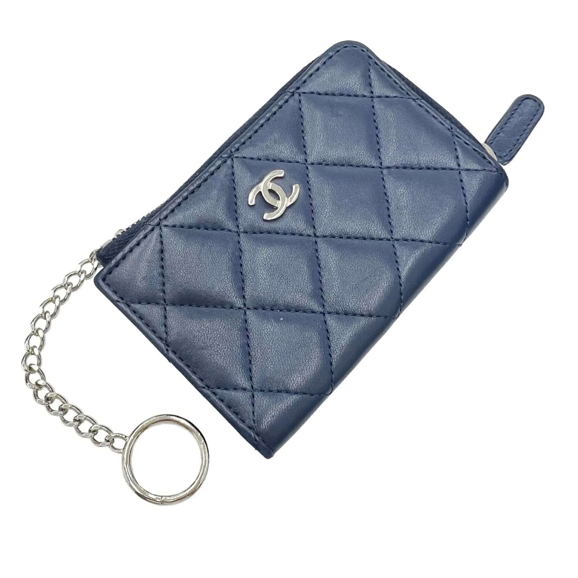 Chanel Classic Zip Matelasse Coin Case Card Key Ring Purse Navy Lambskin Coco Mark Wallet A68943 Women's Men's 2