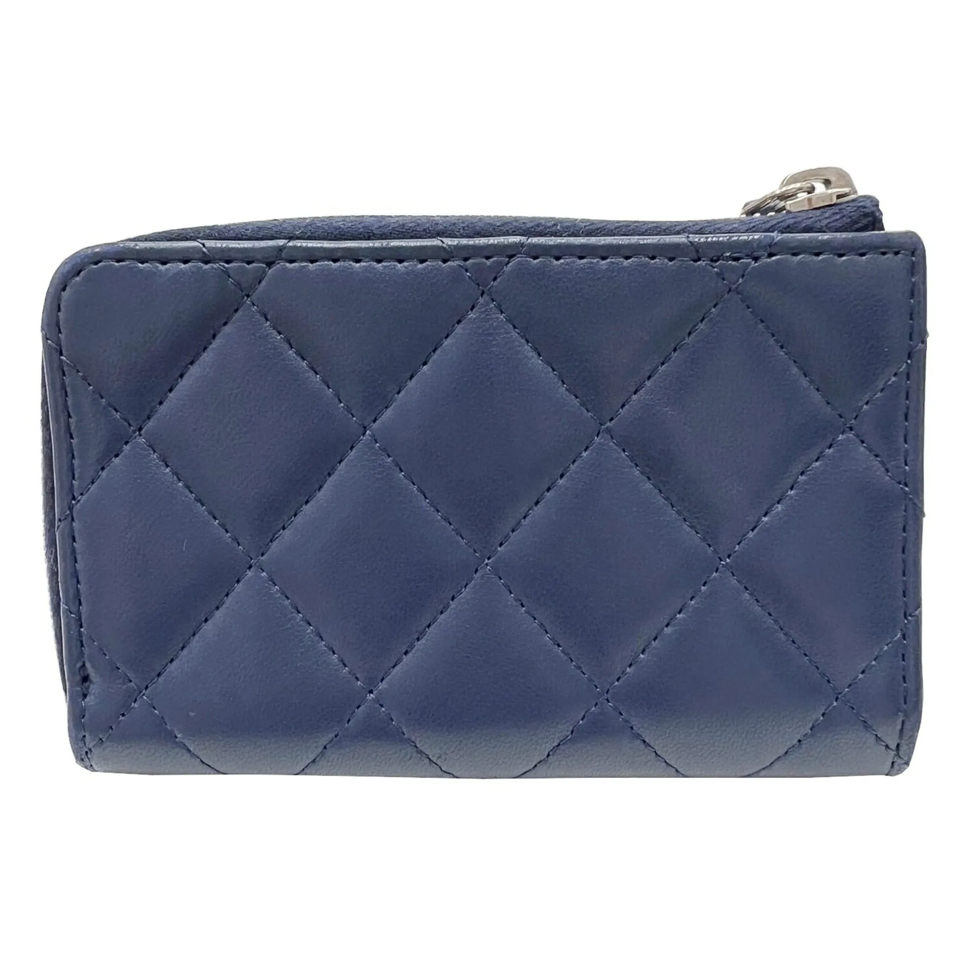 Chanel Classic Zip Matelasse Coin Case Card Key Ring Purse Navy Lambskin Coco Mark Wallet A68943 Women's Men's 2