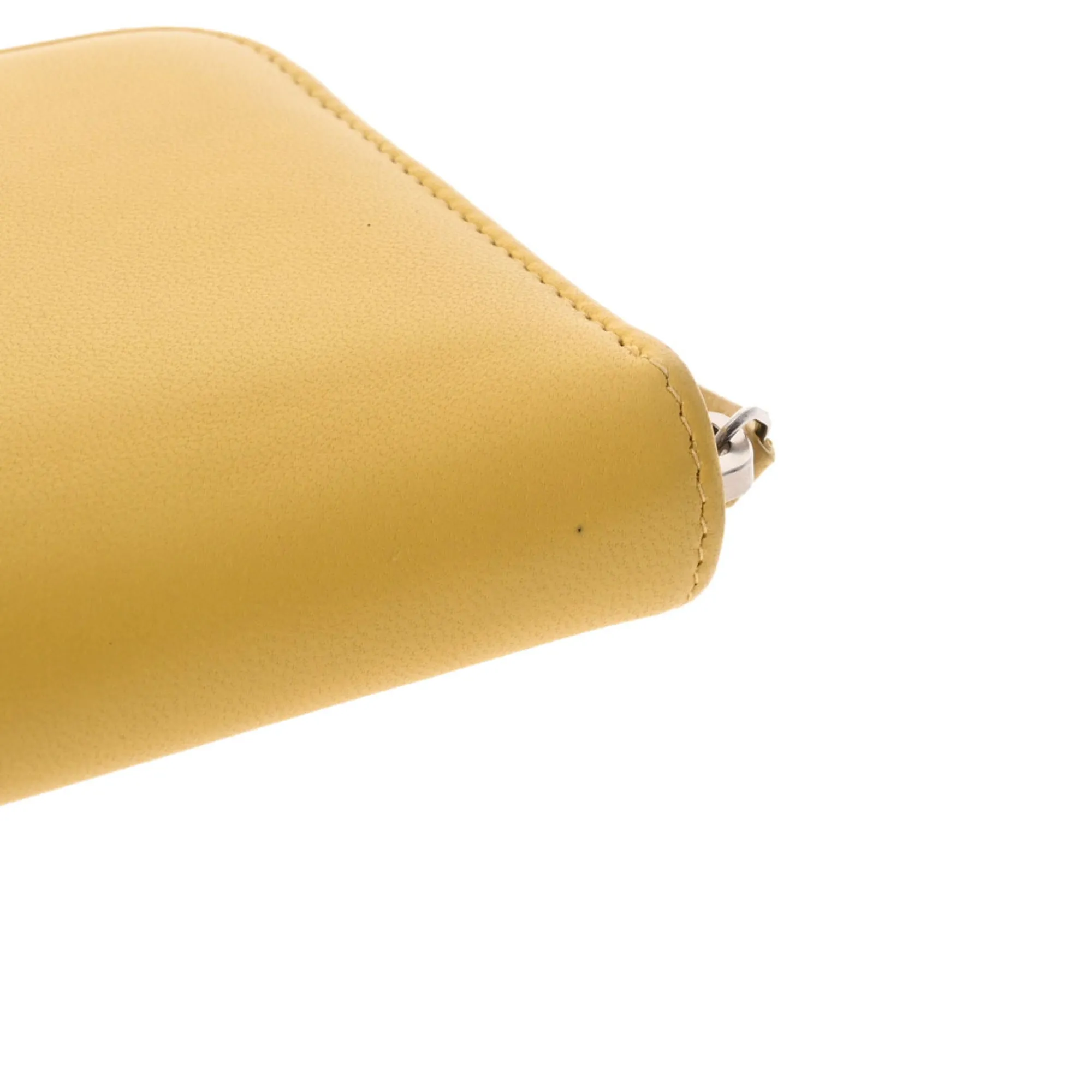 Chanel here mark round wallet yellow ladies lambskin long