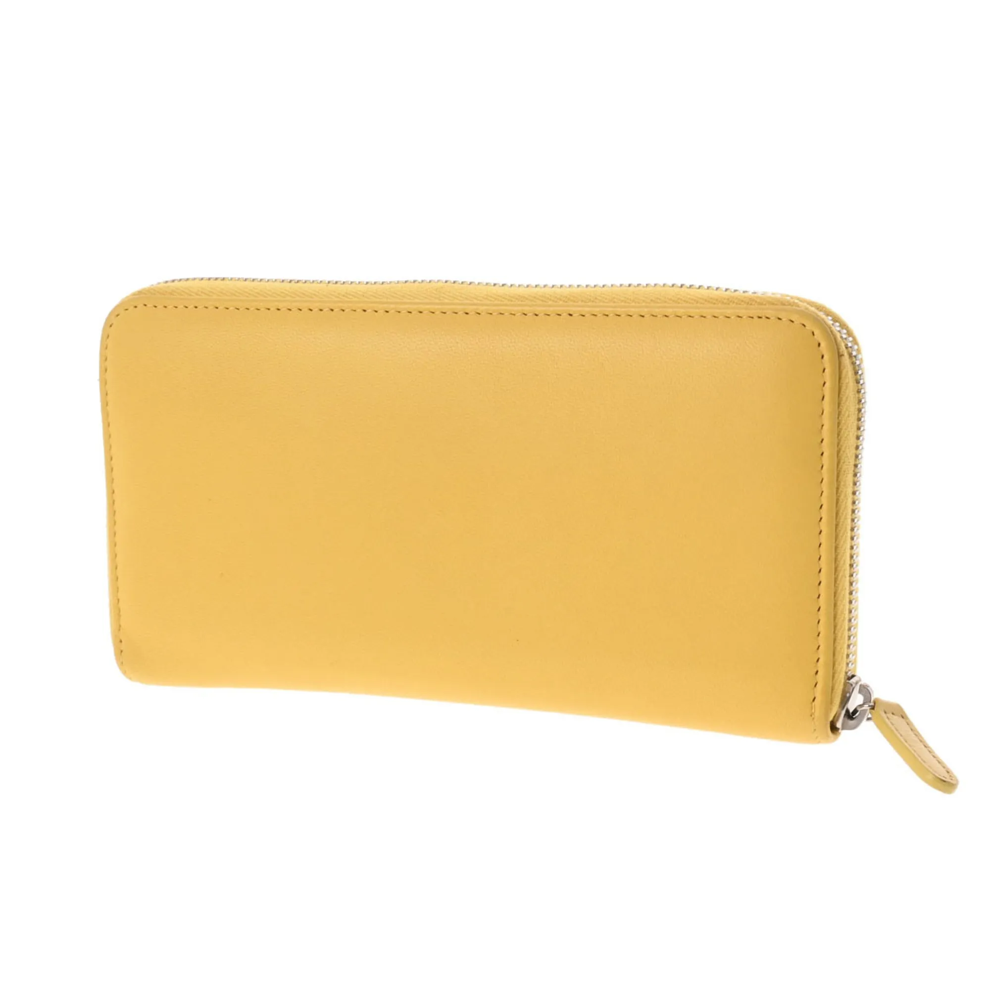 Chanel here mark round wallet yellow ladies lambskin long