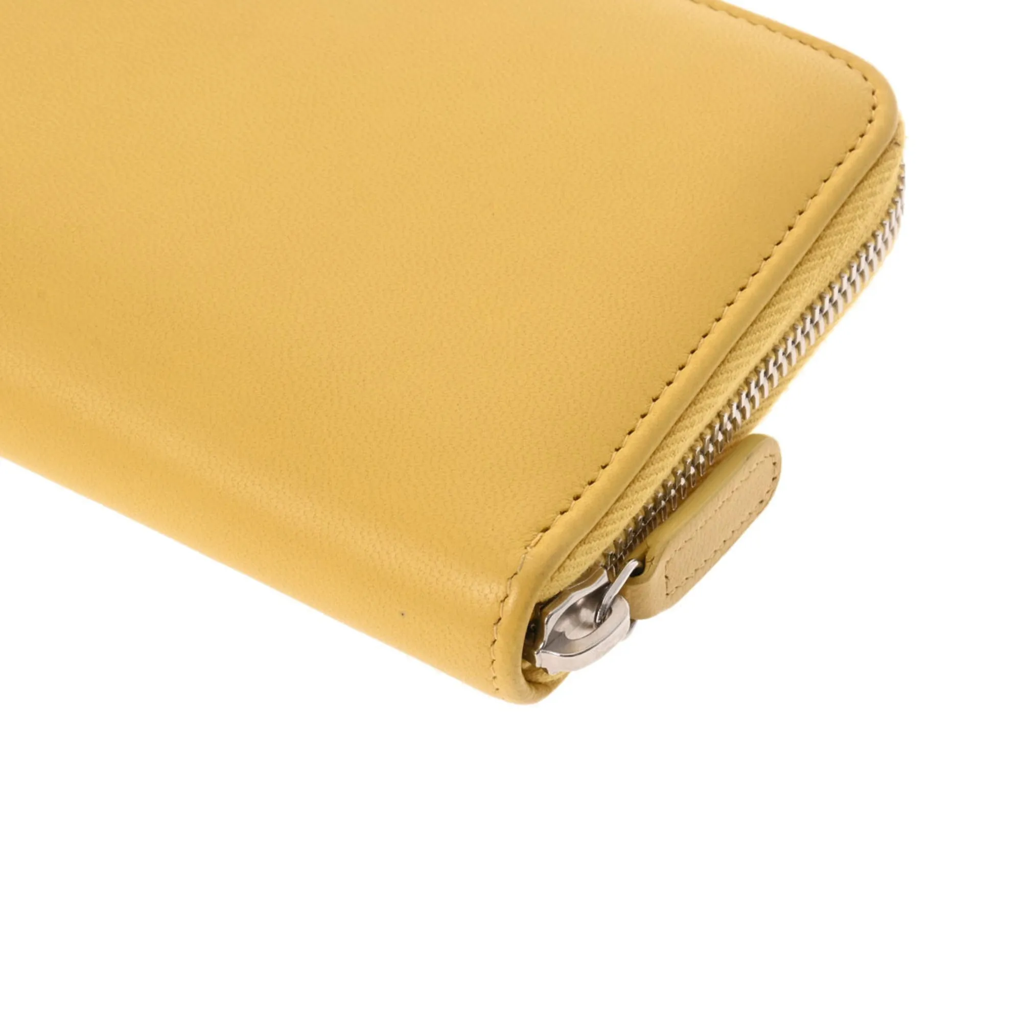 Chanel here mark round wallet yellow ladies lambskin long