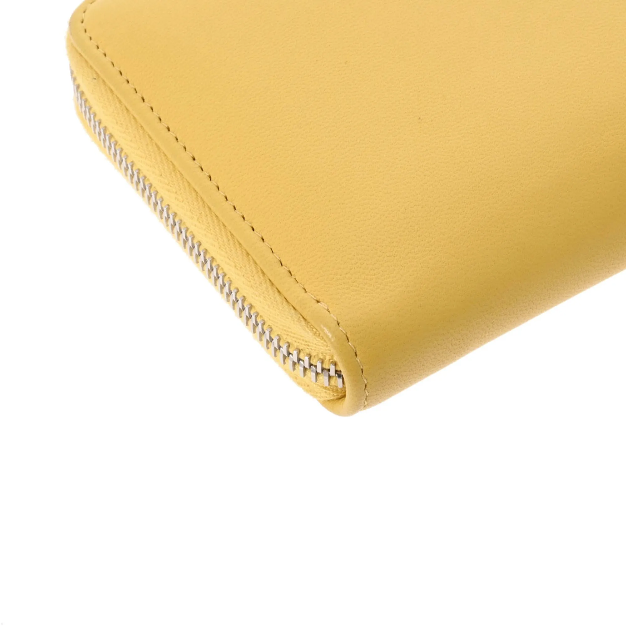 Chanel here mark round wallet yellow ladies lambskin long