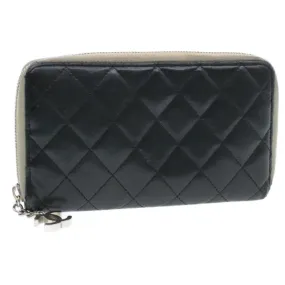 Chanel Lamb Skin Matelasse Long Wallet Black CC Auth 13203