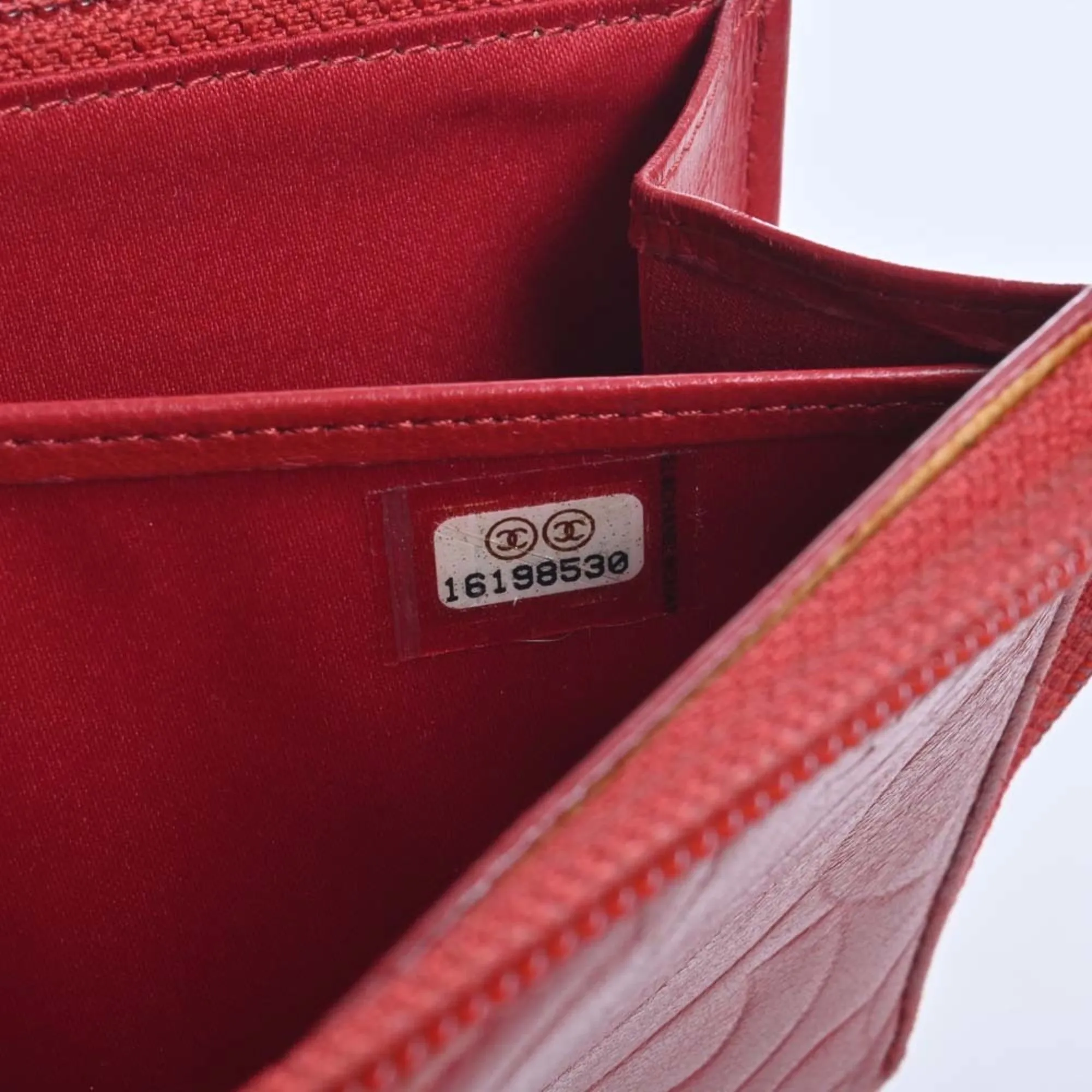 Chanel Lambskin Camellia Cocomark Round Long Wallet Red Ladies