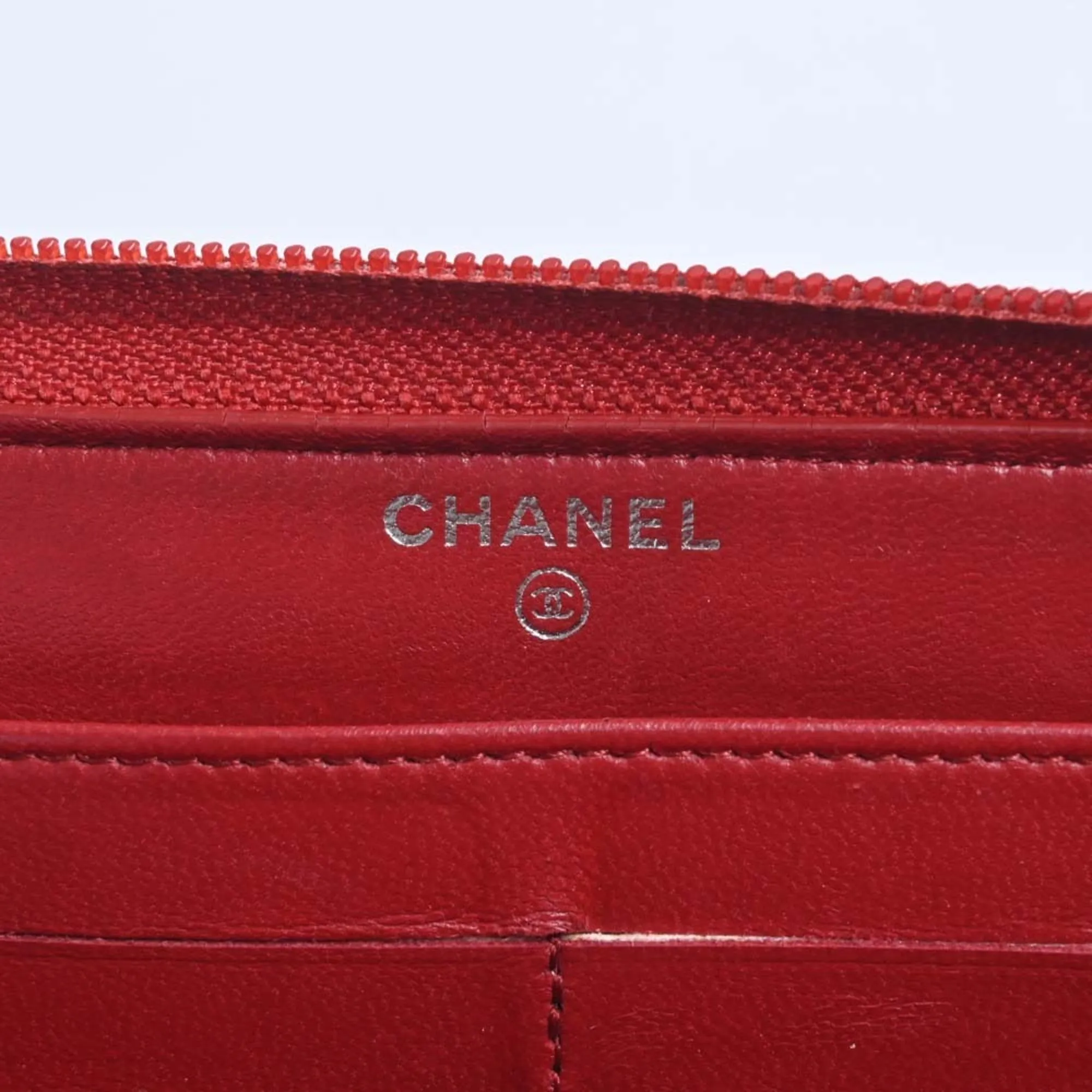 Chanel Lambskin Camellia Cocomark Round Long Wallet Red Ladies