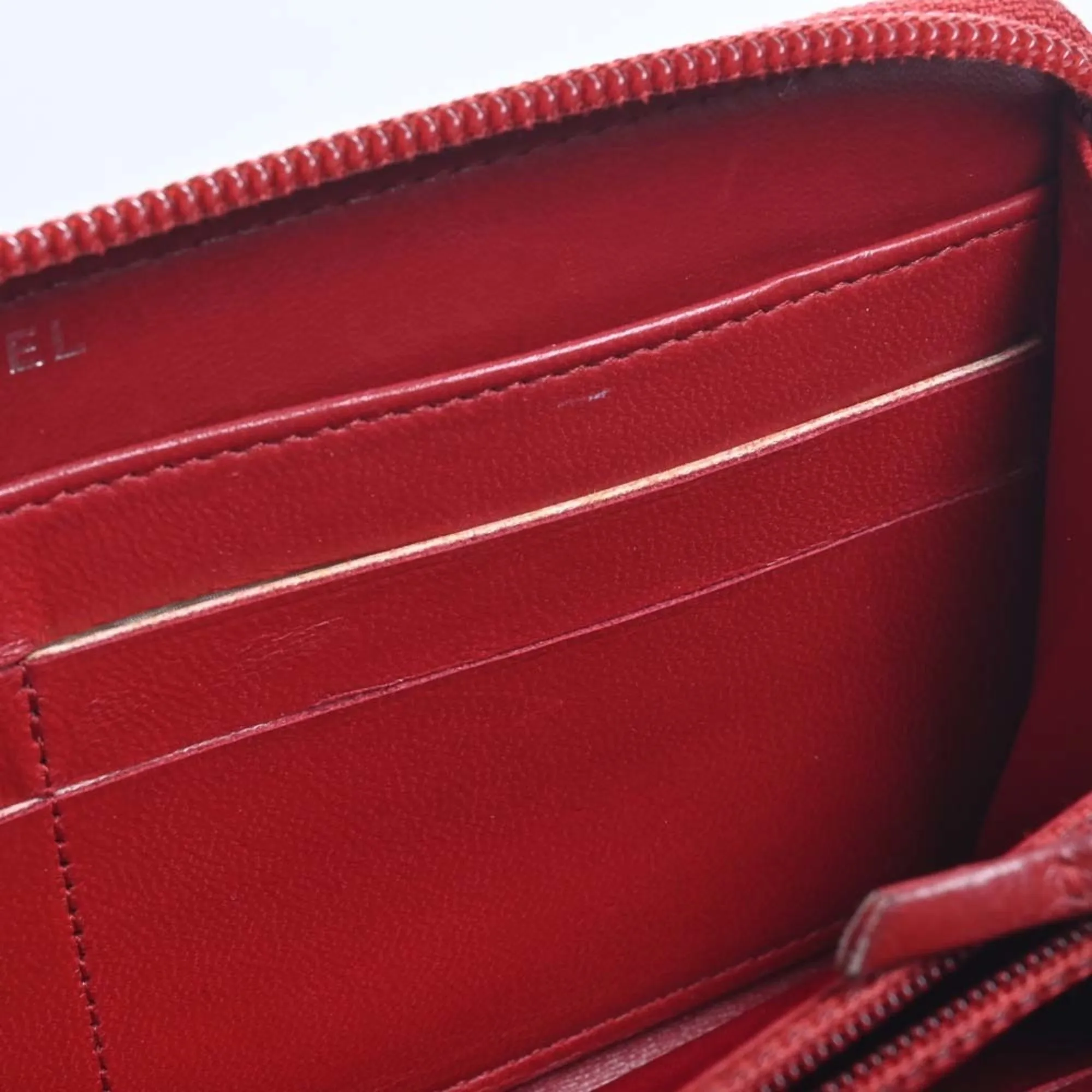Chanel Lambskin Camellia Cocomark Round Long Wallet Red Ladies