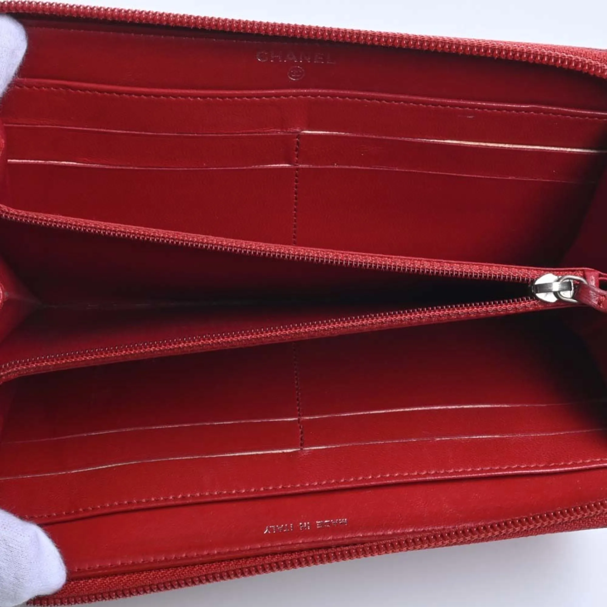 Chanel Lambskin Camellia Cocomark Round Long Wallet Red Ladies