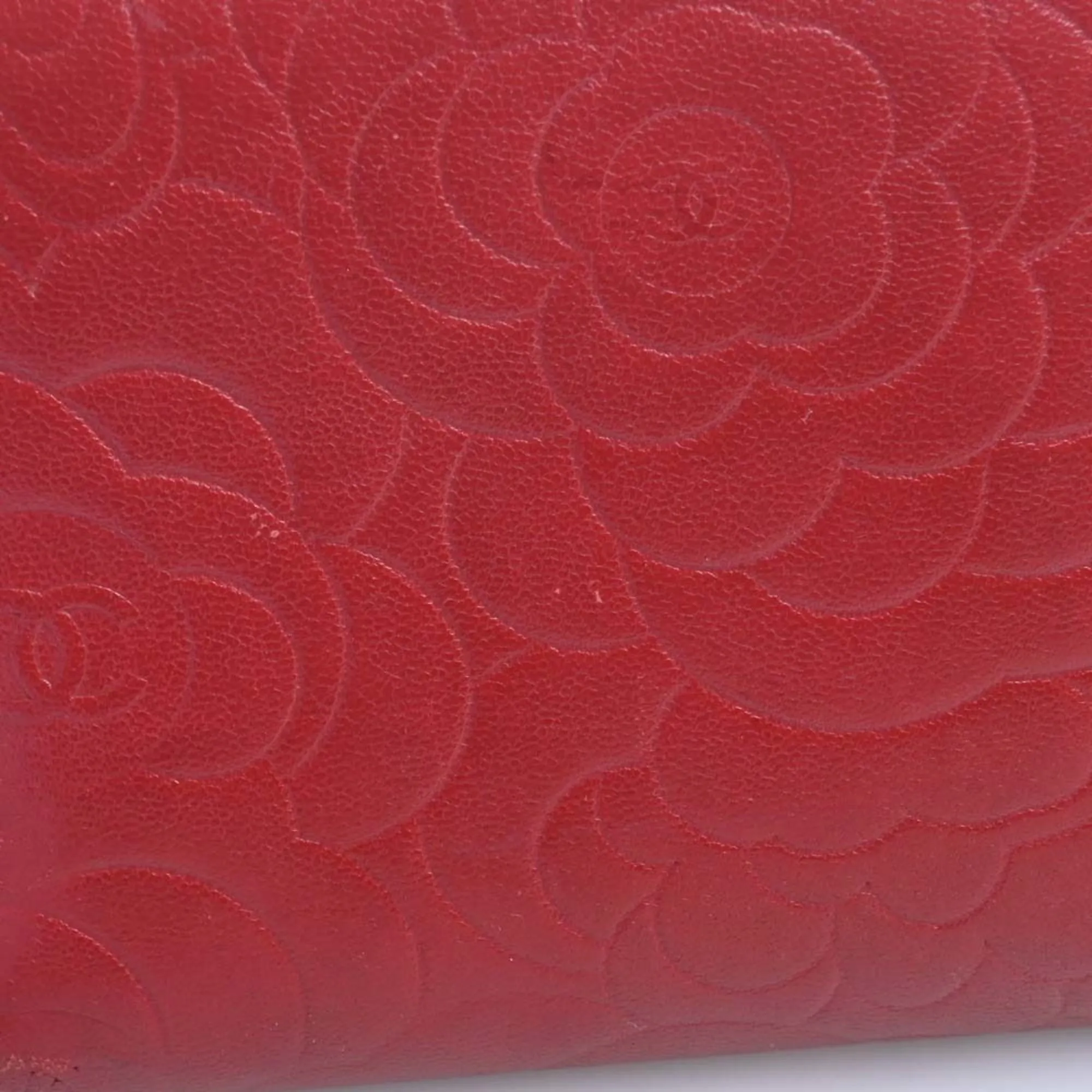 Chanel Lambskin Camellia Cocomark Round Long Wallet Red Ladies