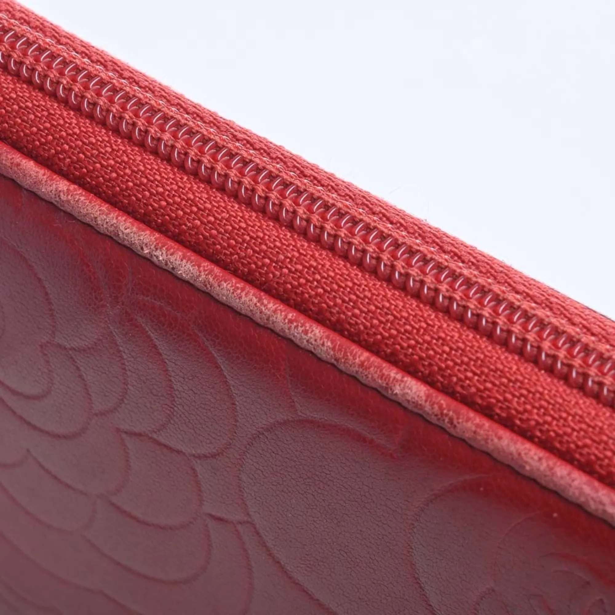 Chanel Lambskin Camellia Cocomark Round Long Wallet Red Ladies