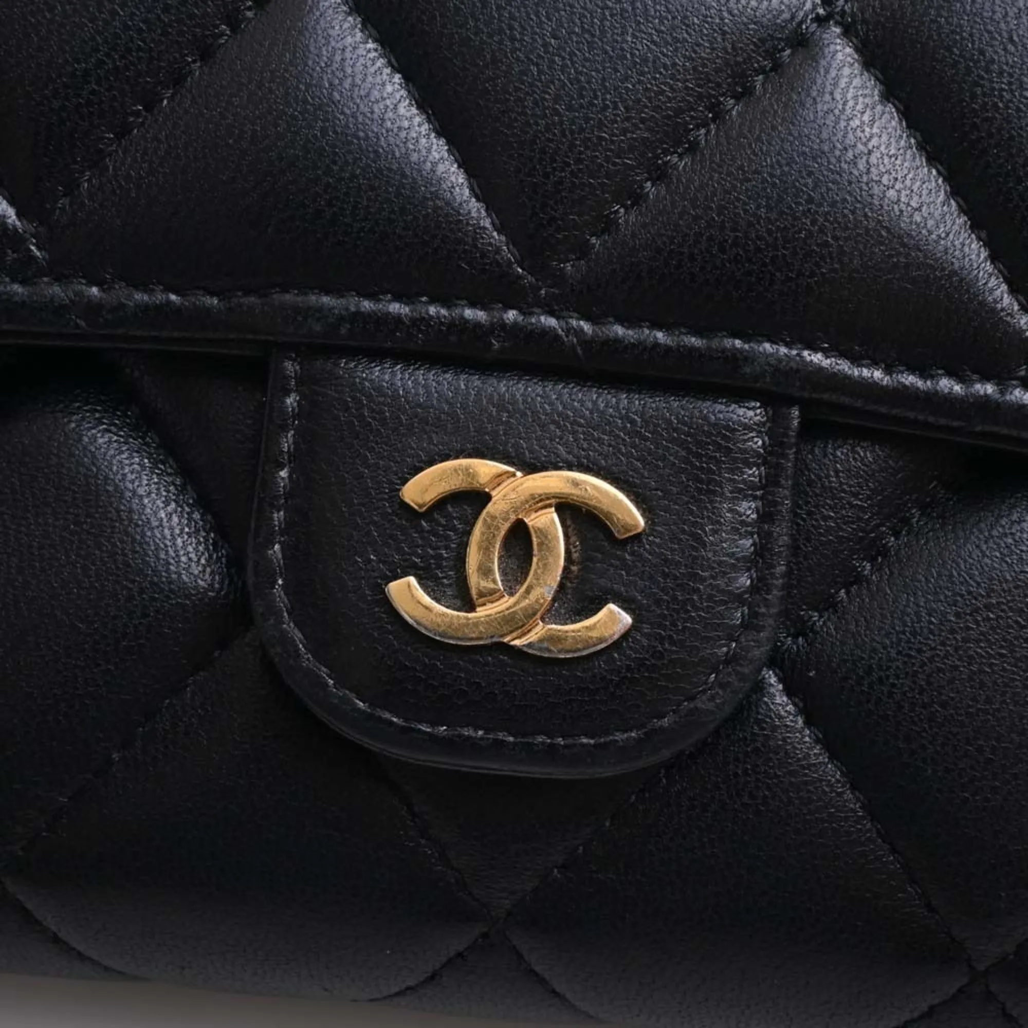 Chanel Lambskin Matelasse Coco Mark Bifold Long Wallet Black Ladies