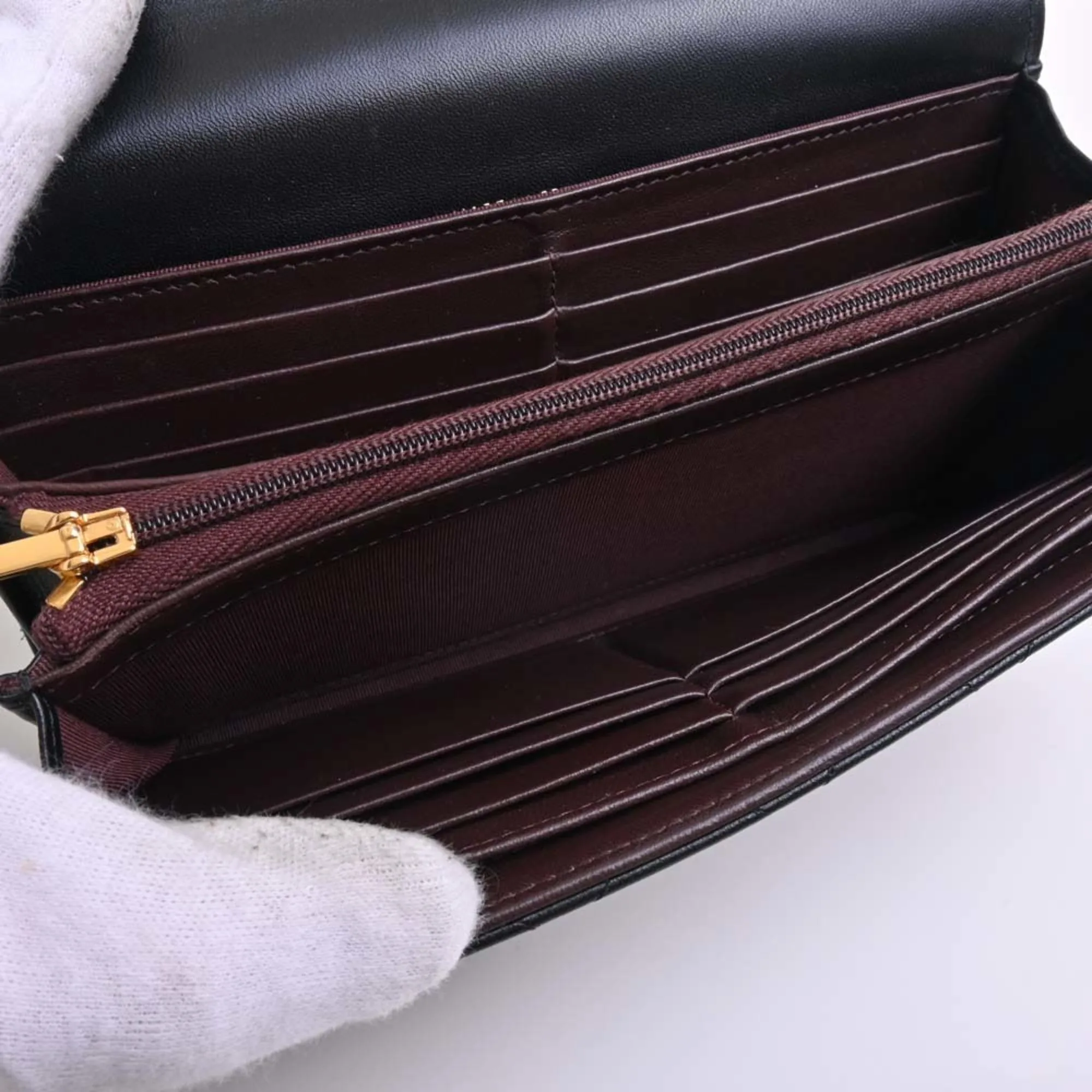 Chanel Lambskin Matelasse Coco Mark Bifold Long Wallet Black Ladies