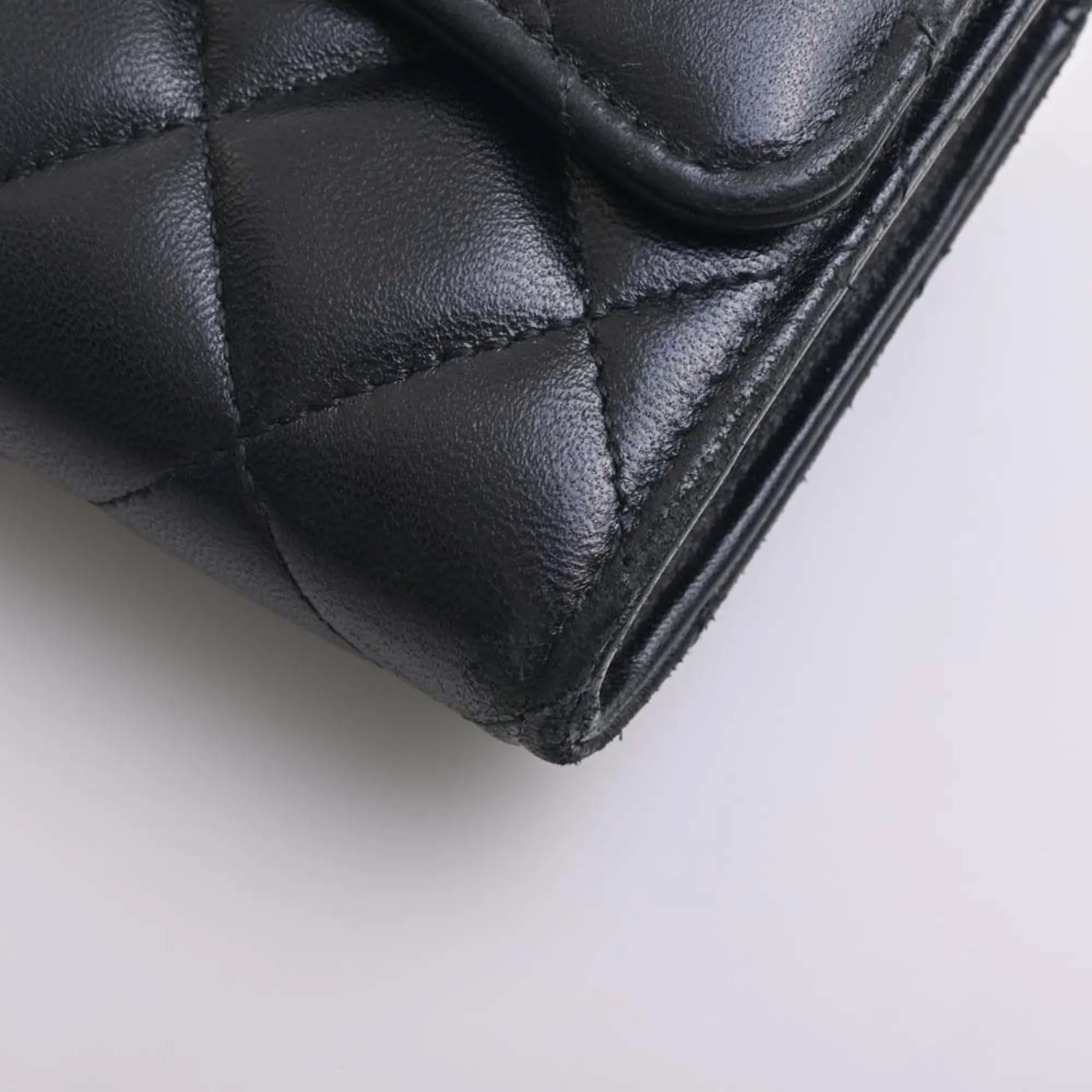 Chanel Lambskin Matelasse Coco Mark Bifold Long Wallet Black Ladies