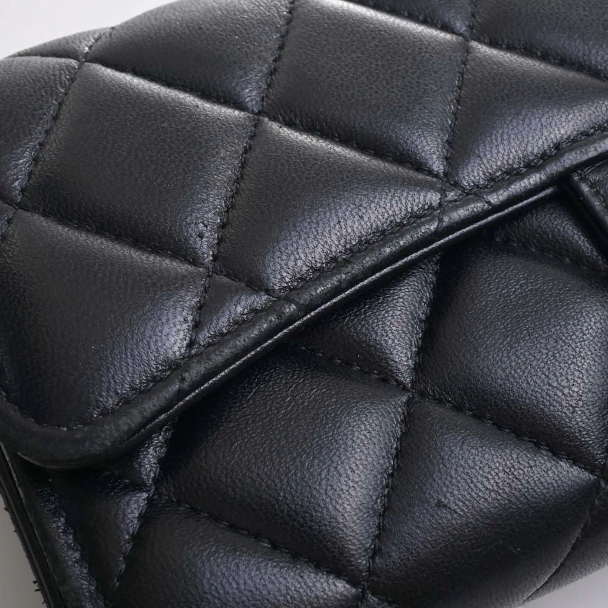 Chanel Lambskin Matelasse Coco Mark Bifold Long Wallet Black Ladies