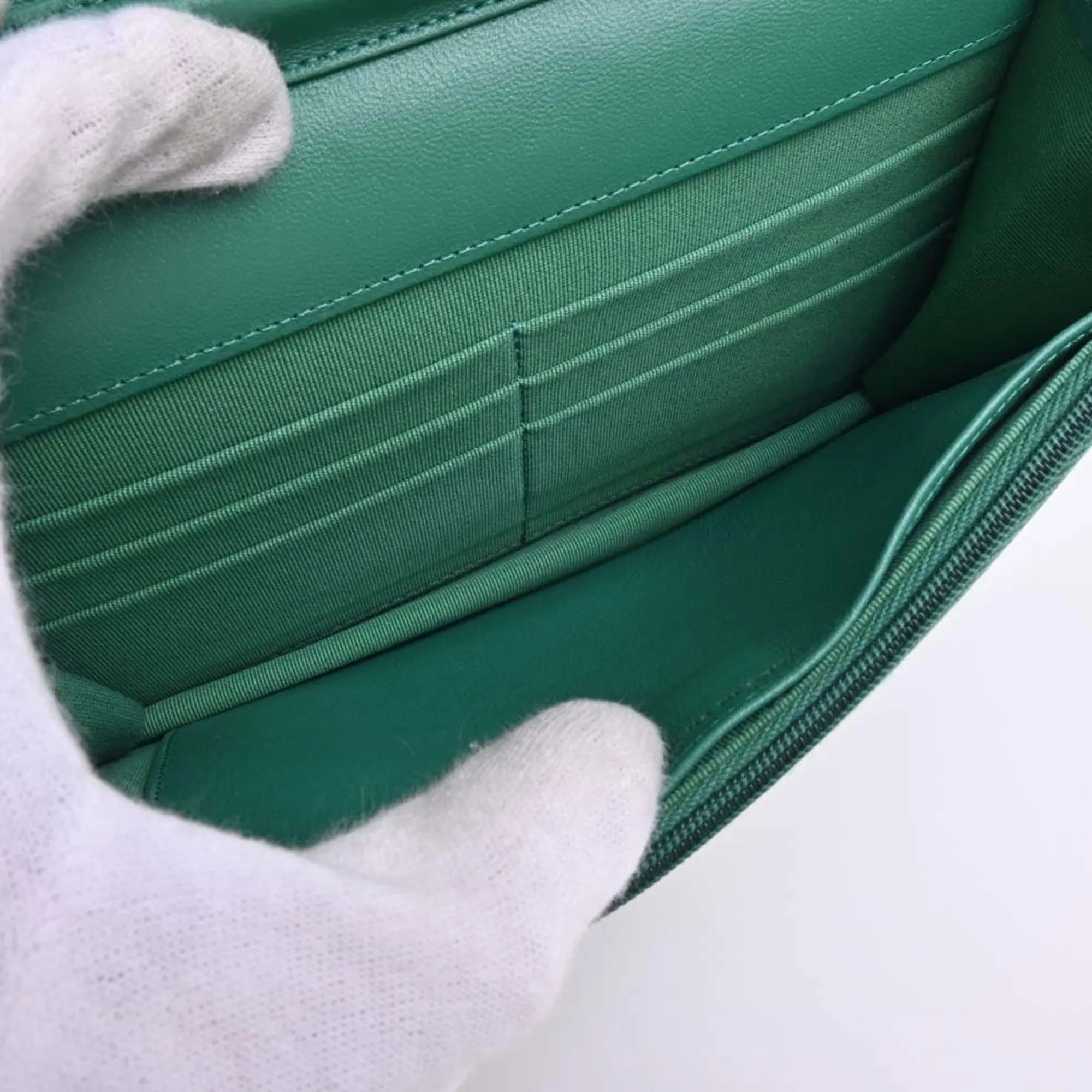 Chanel Lambskin Matelasse Coco Mark Chain Shoulder Long Wallet Green Ladies