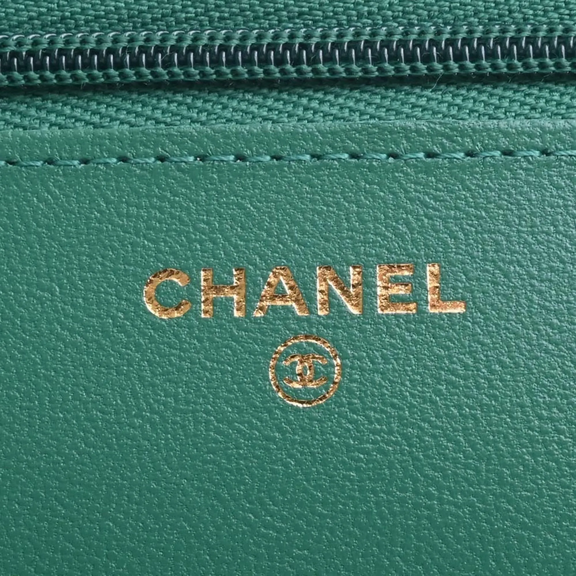Chanel Lambskin Matelasse Coco Mark Chain Shoulder Long Wallet Green Ladies