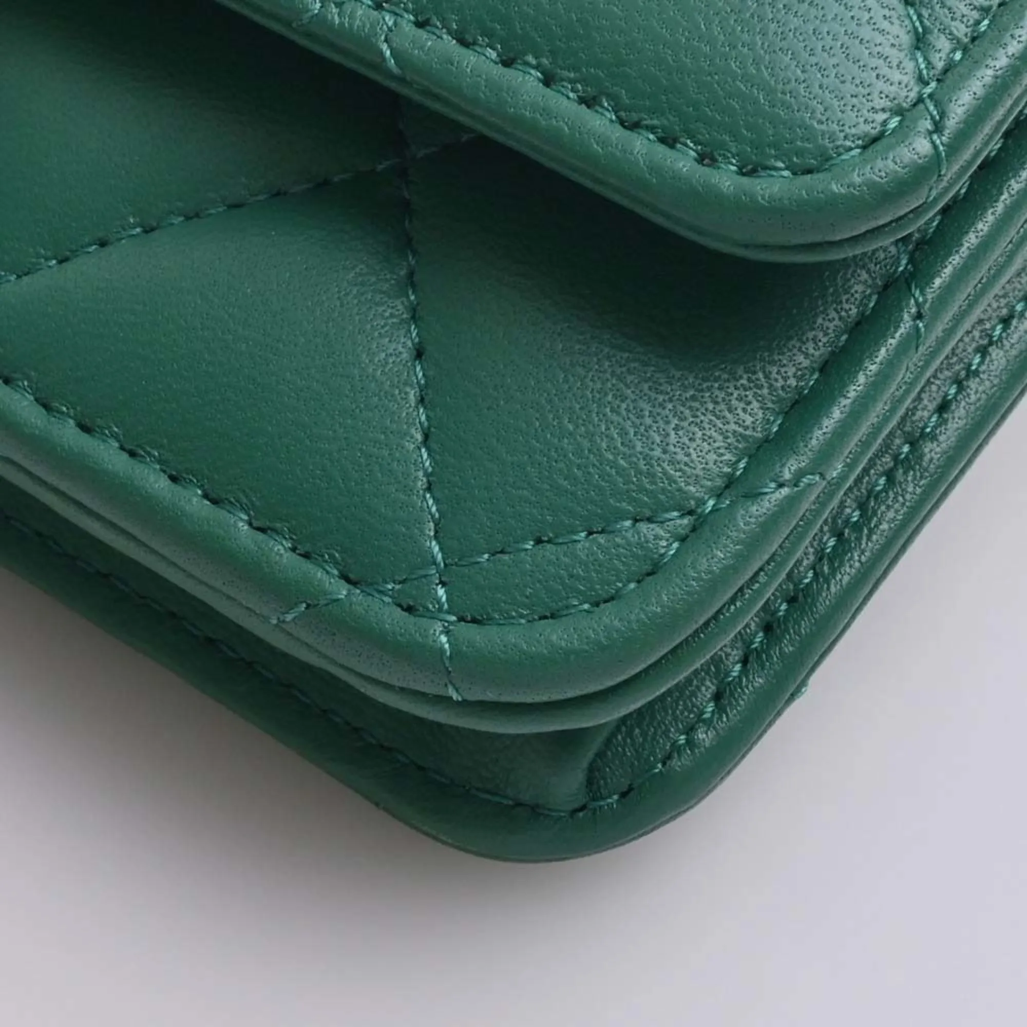 Chanel Lambskin Matelasse Coco Mark Chain Shoulder Long Wallet Green Ladies