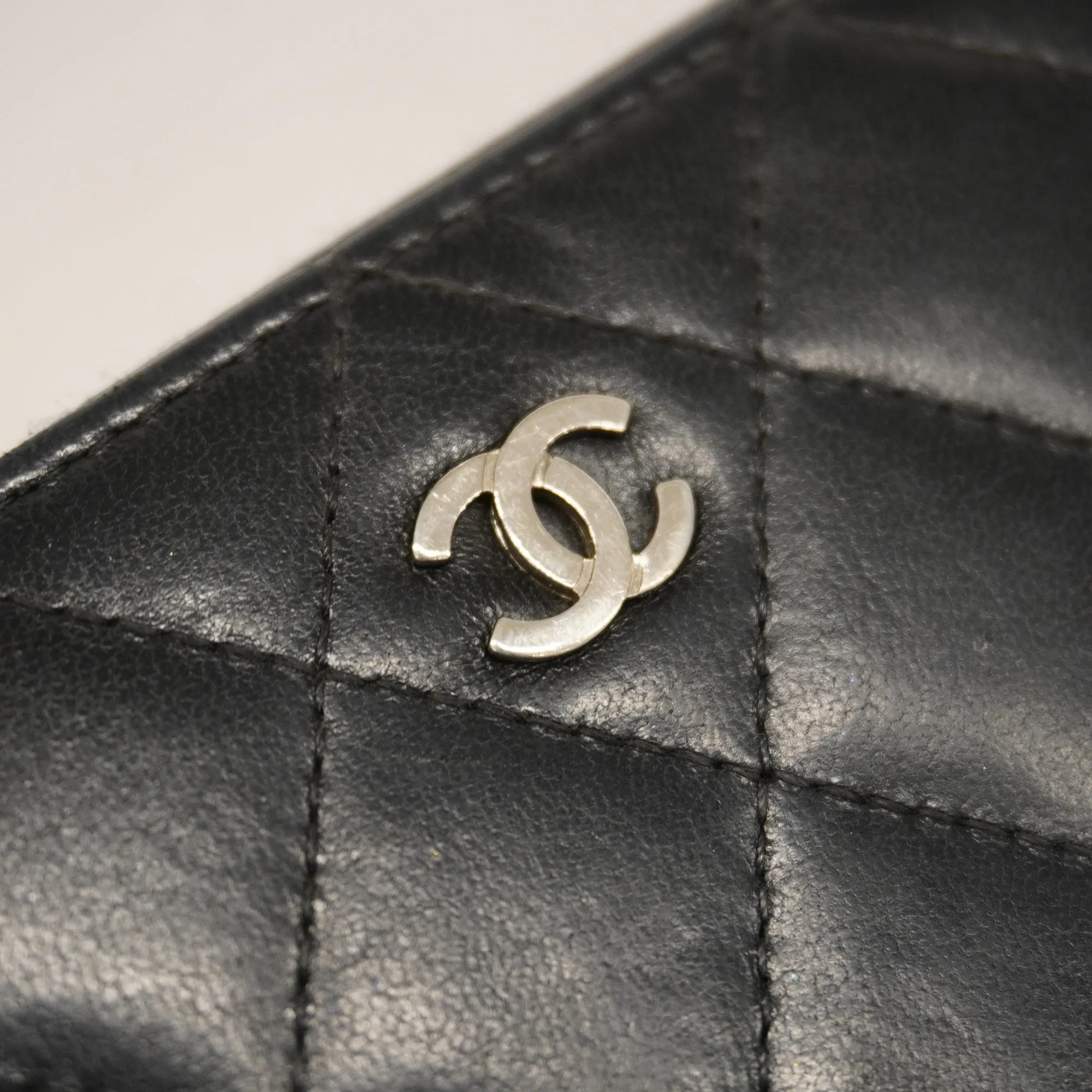 Chanel  Matelasse Long Wallet Silver Metal Fittings Women's Lambskin Black