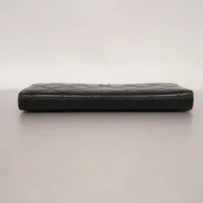 Chanel  Matelasse Long Wallet Silver Metal Fittings Women's Lambskin Black