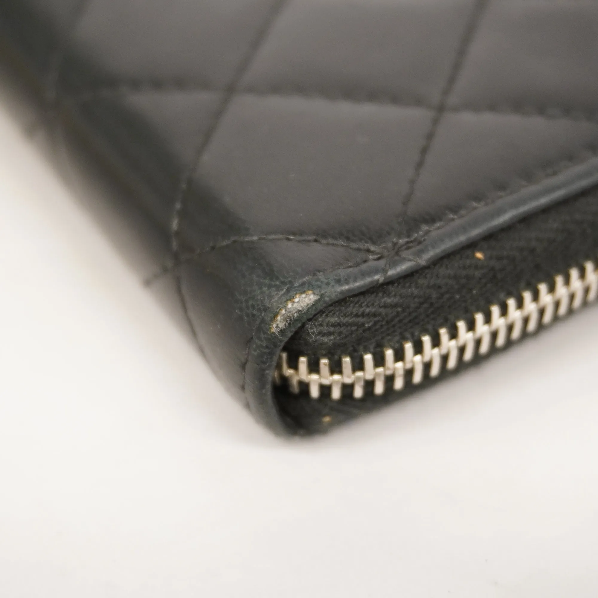 Chanel  Matelasse Long Wallet Silver Metal Fittings Women's Lambskin Black