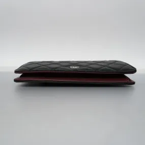 CHANEL  Matelasse Silver Metal Fittings Women's Lambskin Long Wallet Black