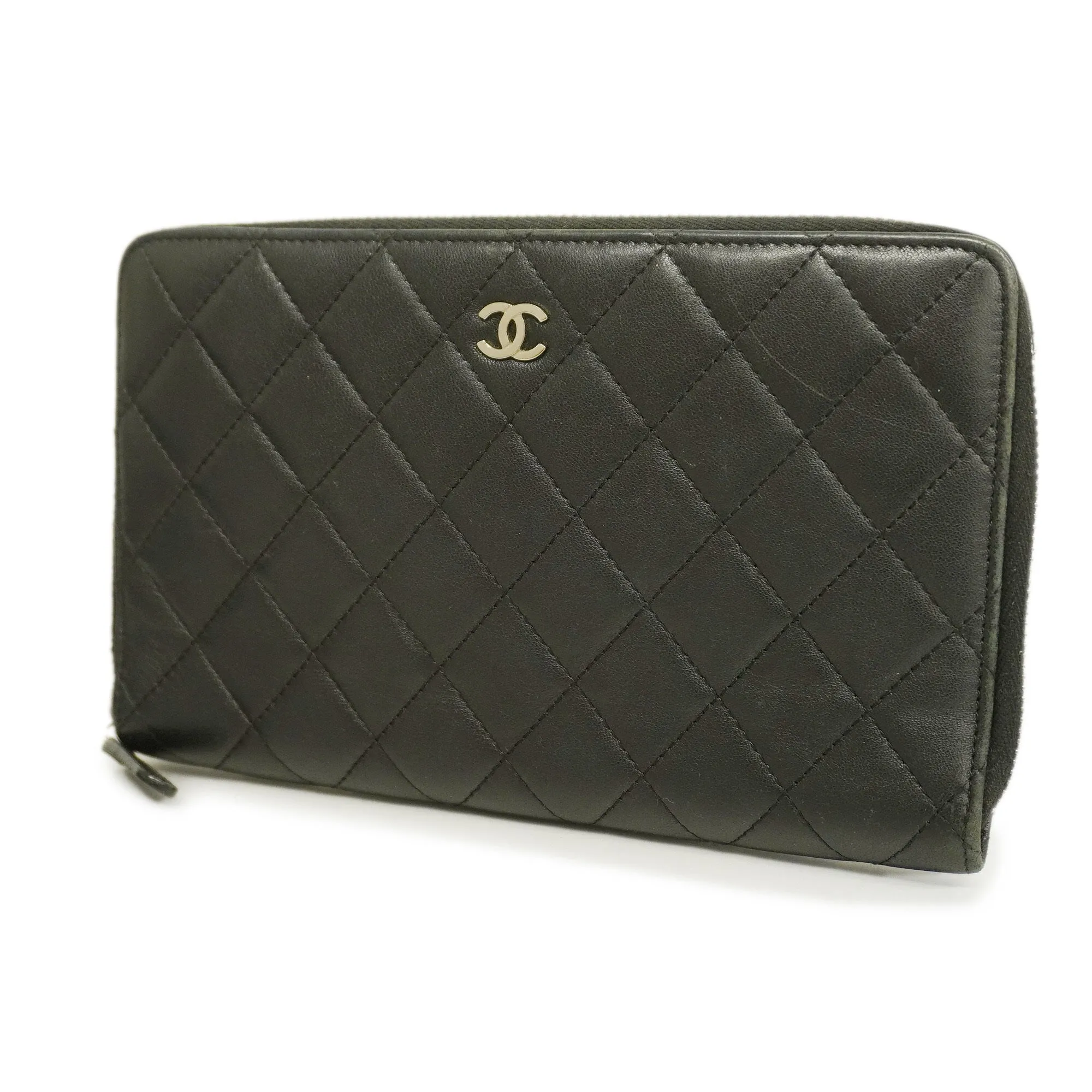Chanel  Matelasse Silver Metal Fittings Women's Lambskin Long Wallet