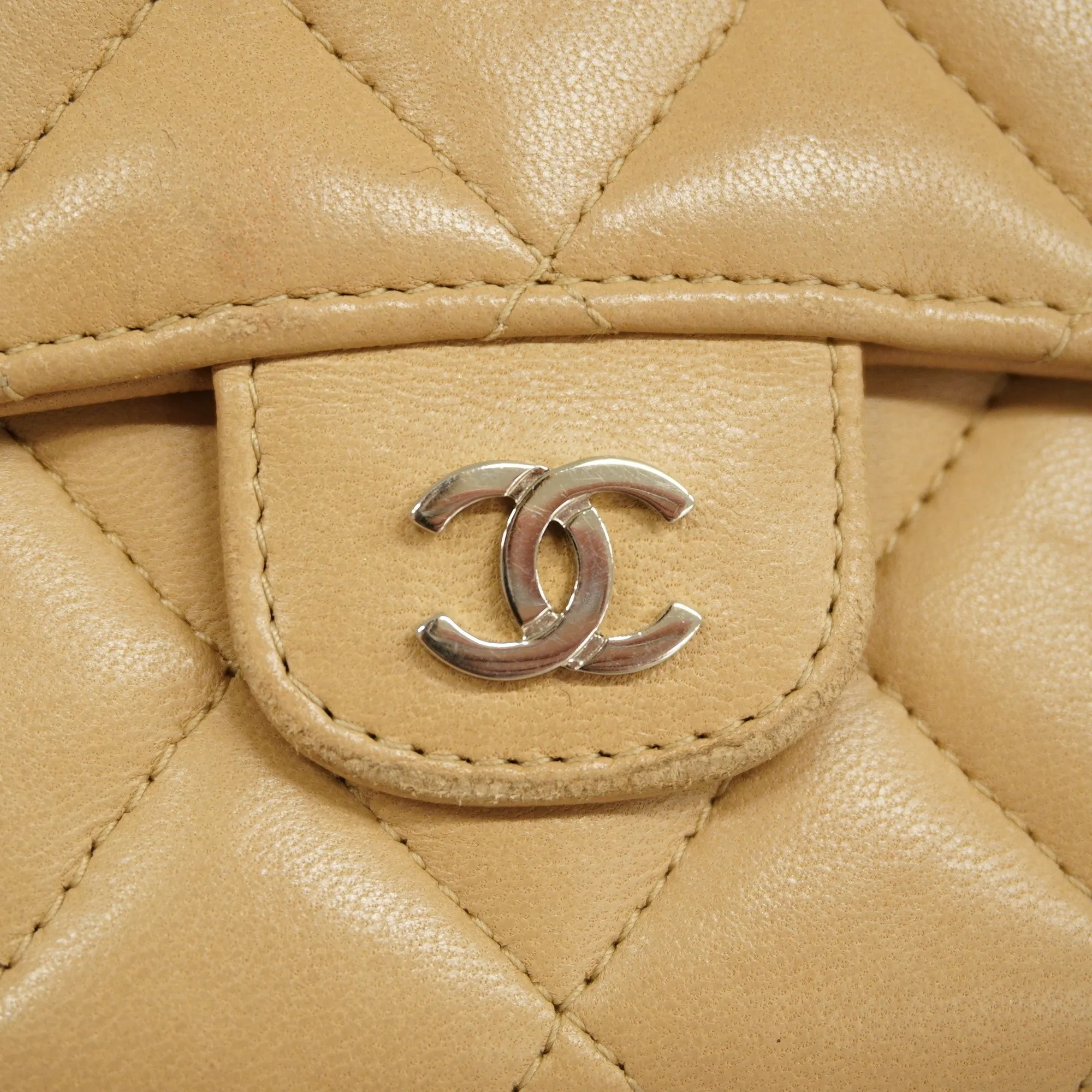 Chanel  Matelasse Silver Metal Fittings Women's Lambskin Wallet Beige
