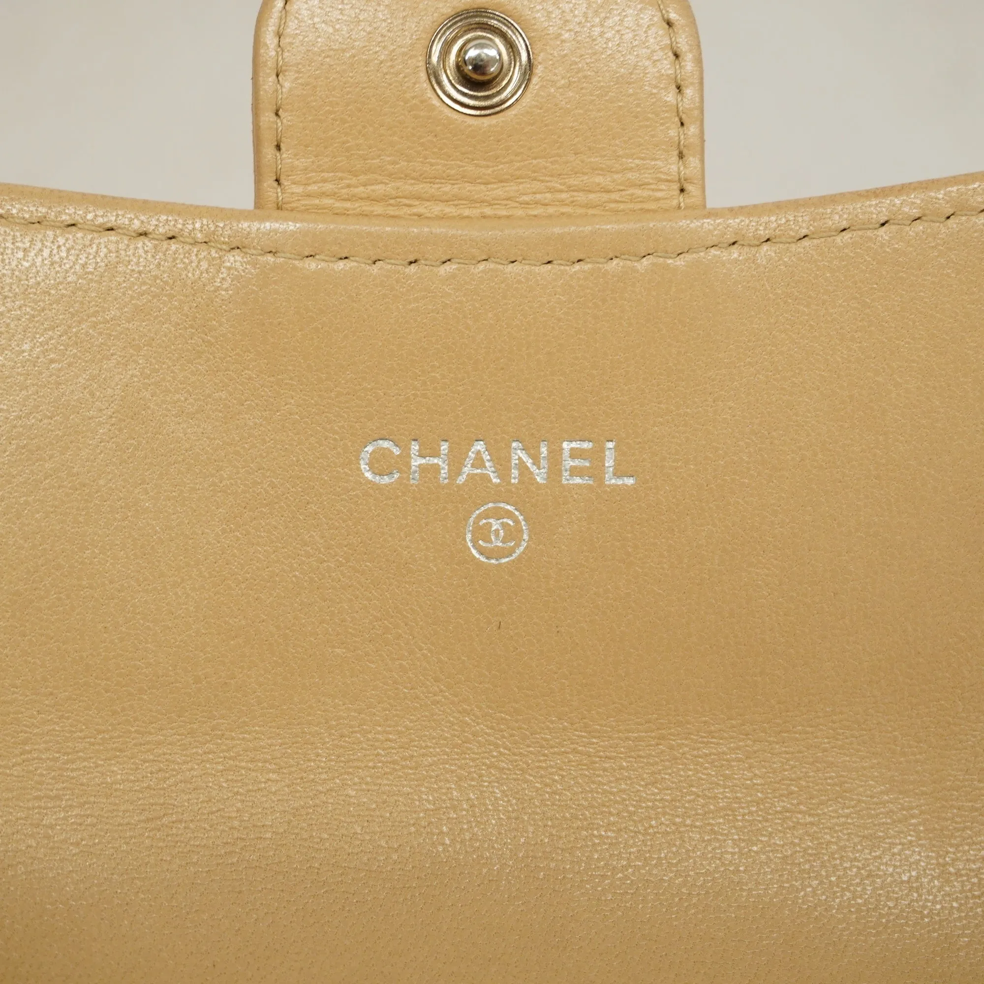 Chanel  Matelasse Silver Metal Fittings Women's Lambskin Wallet Beige