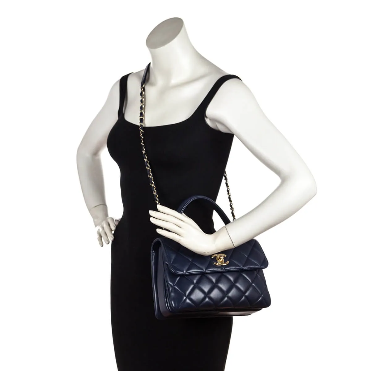 Chanel Navy Quilted Lambskin Small Trendy CC Top Handle Flap Bag