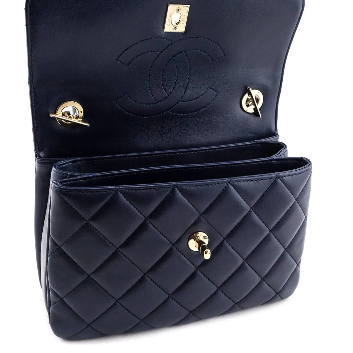 Chanel Navy Quilted Lambskin Small Trendy CC Top Handle Flap Bag
