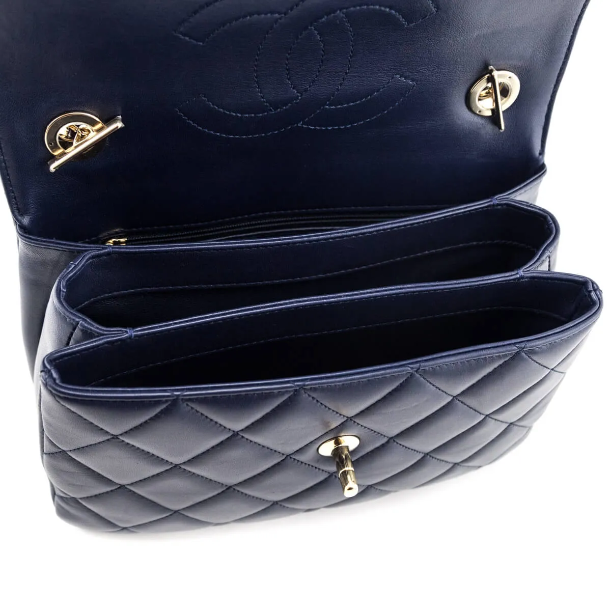Chanel Navy Quilted Lambskin Small Trendy CC Top Handle Flap Bag