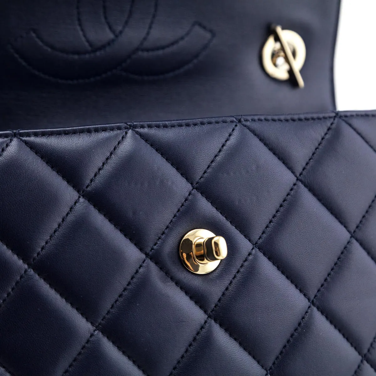 Chanel Navy Quilted Lambskin Small Trendy CC Top Handle Flap Bag