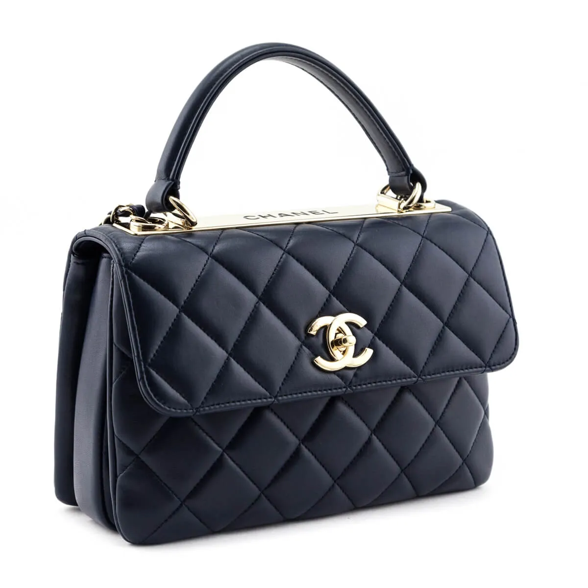 Chanel Navy Quilted Lambskin Small Trendy CC Top Handle Flap Bag