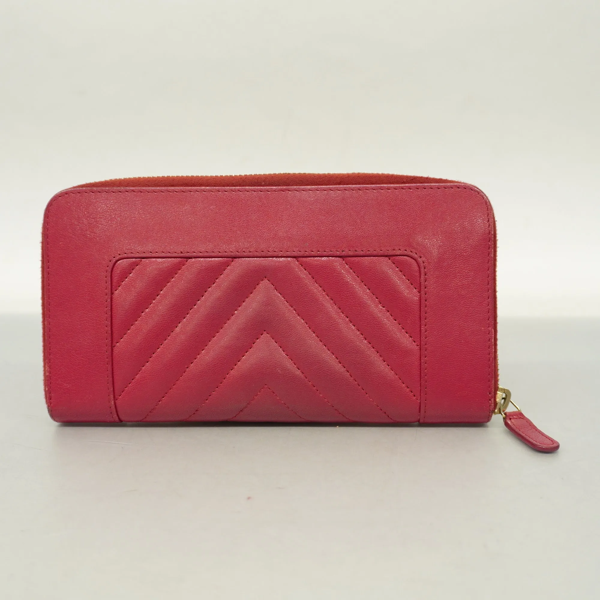 Chanel  V-stitch Gold Hardware Women's Lambskin Long Wallet [bi-fold] Pink