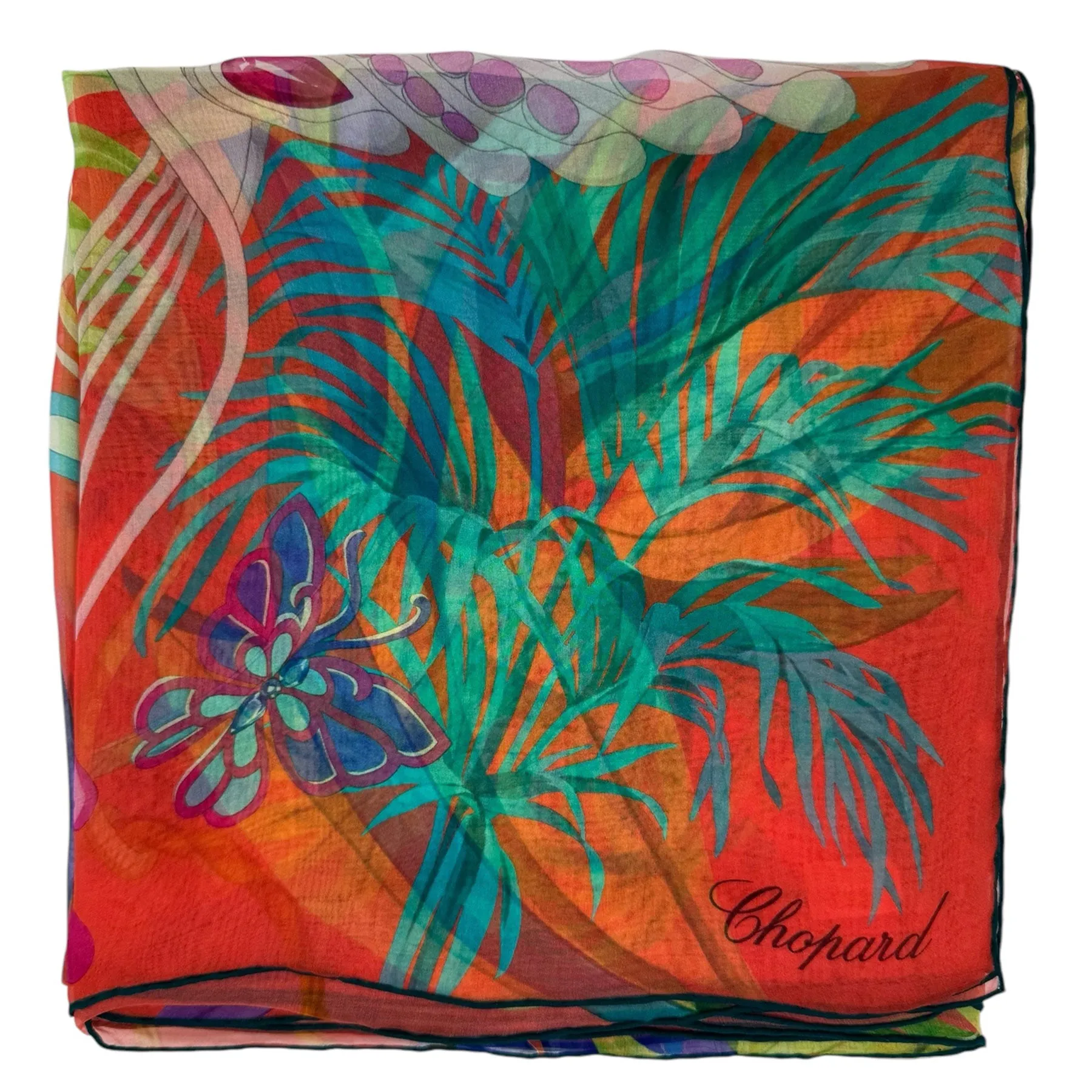 Chopard Scarf Coral Red Animal World - Extra Large Chiffon Silk Shawl