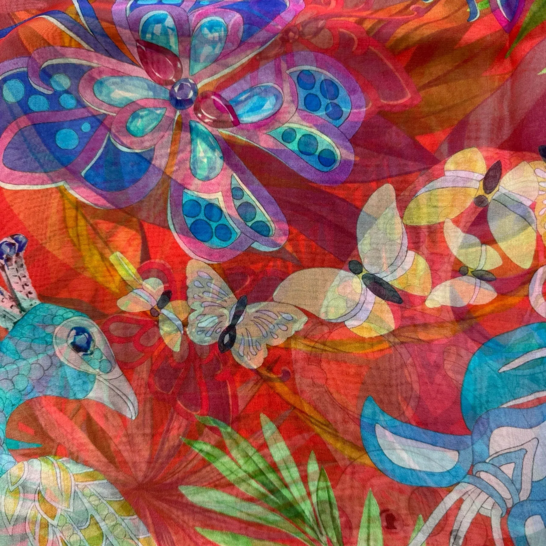 Chopard Scarf Coral Red Animal World - Extra Large Chiffon Silk Shawl