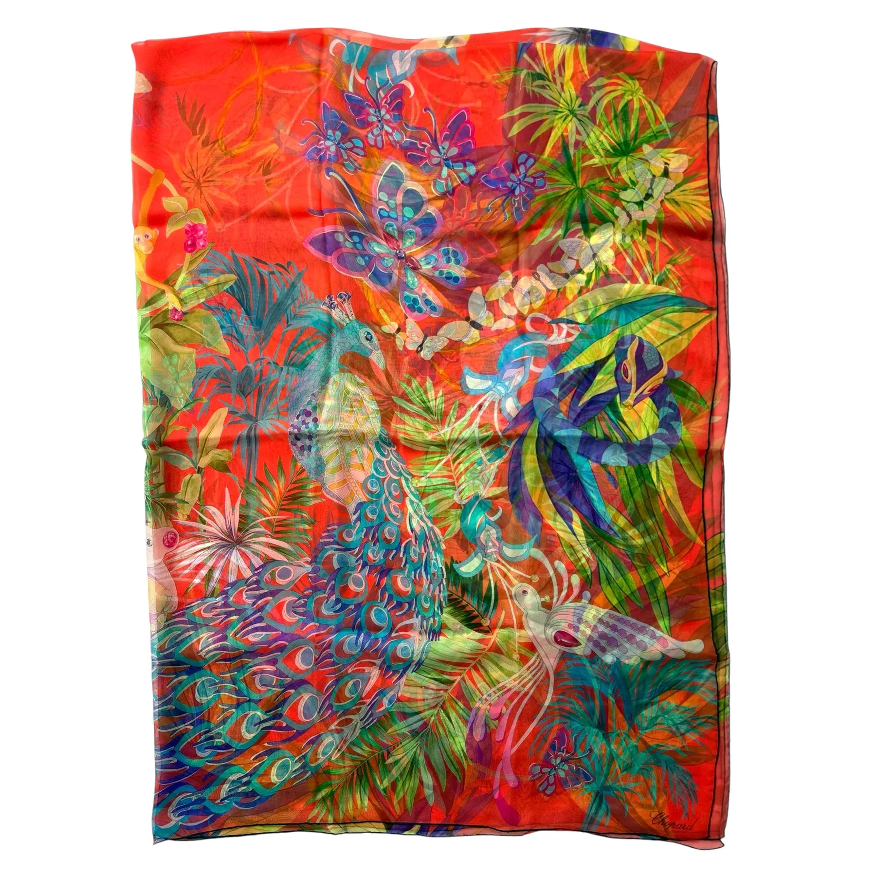 Chopard Scarf Coral Red Animal World - Extra Large Chiffon Silk Shawl