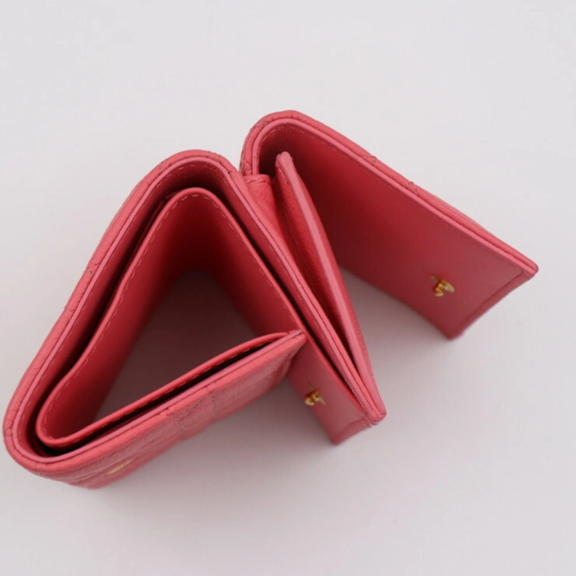 CHRISTIAN DIOR Caro Canage Trifold Wallet S5030UWHC Lambskin Yarrow Pink W Hook Japan Limited Color CD Logo