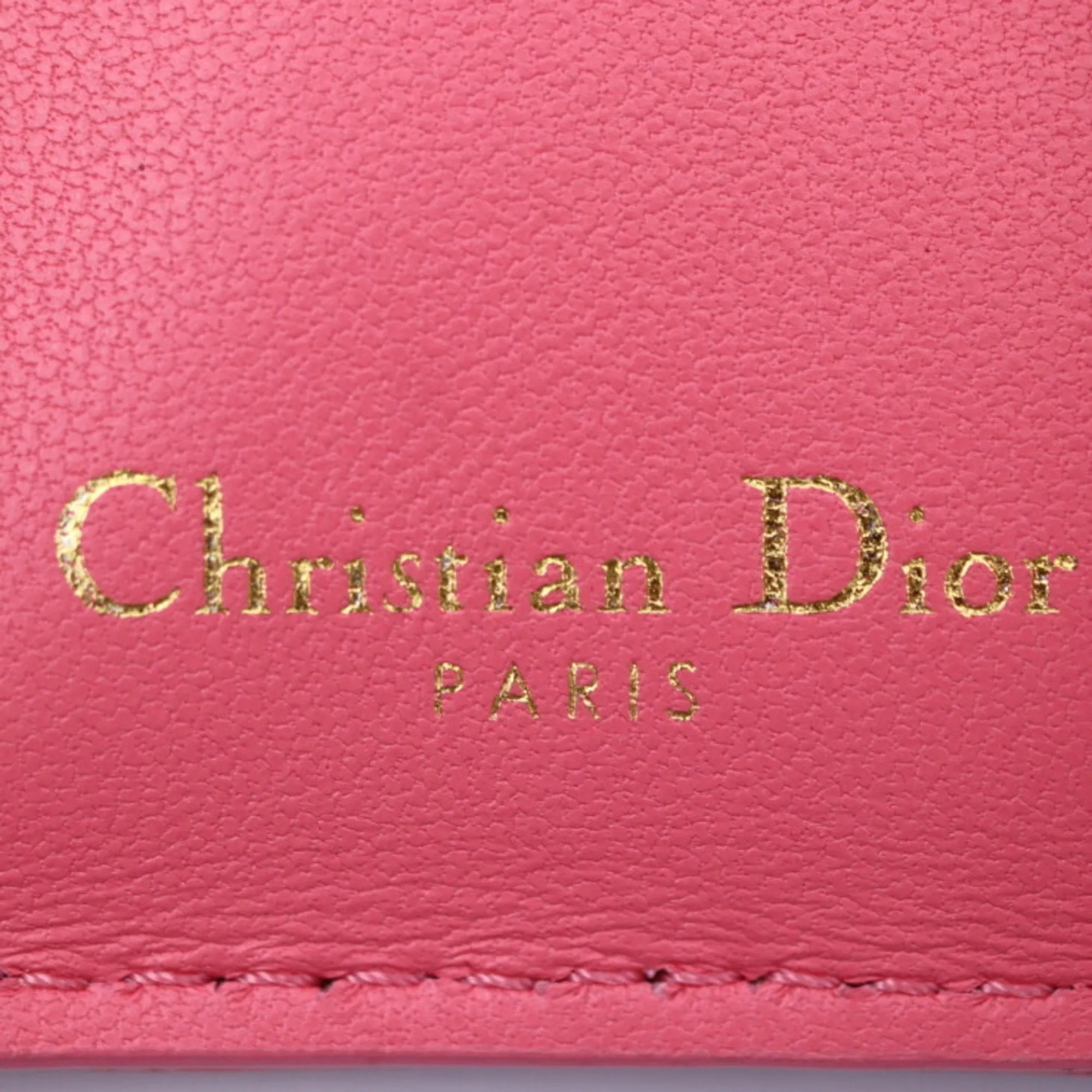 CHRISTIAN DIOR Caro Canage Trifold Wallet S5030UWHC Lambskin Yarrow Pink W Hook Japan Limited Color CD Logo