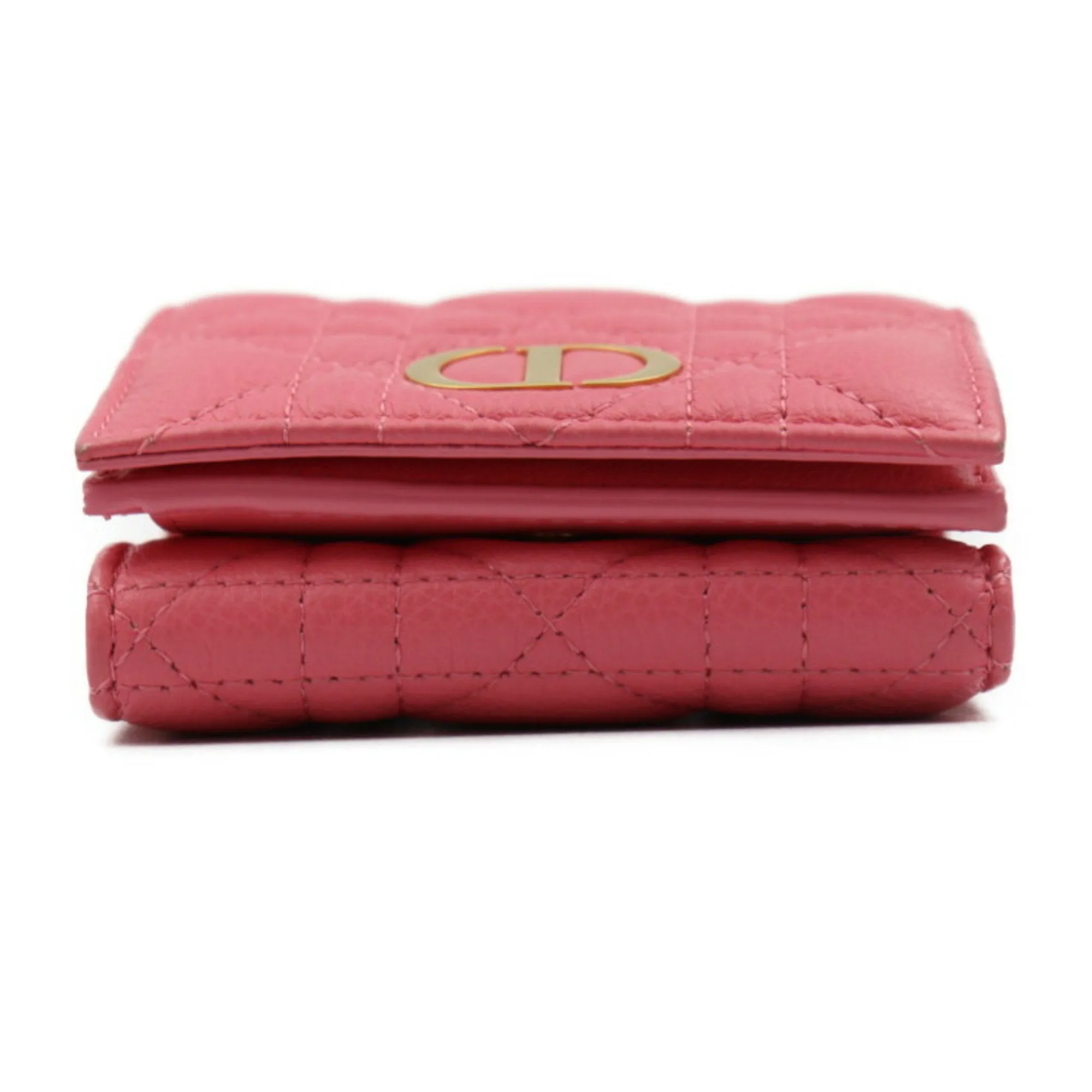 CHRISTIAN DIOR Caro Canage Trifold Wallet S5030UWHC Lambskin Yarrow Pink W Hook Japan Limited Color CD Logo