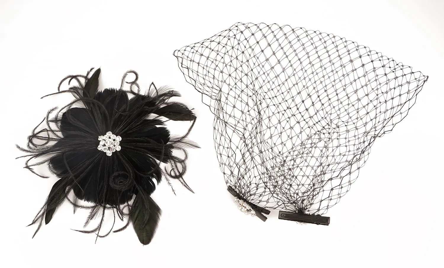 Cizoe 1920s Flapper Fascinator Mesh Face Veil Headband Bridal Wedding Tea Party Headwear with Veil for Women(G-Feather and Mesh Black)